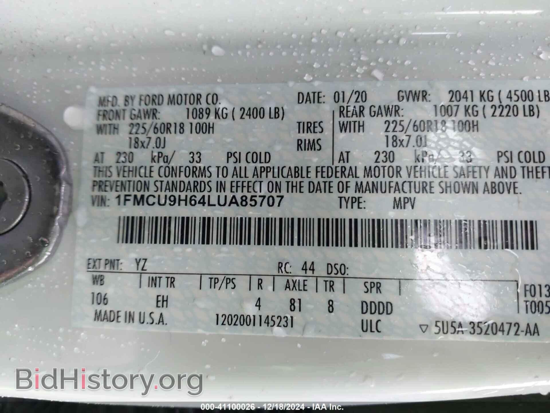2020 FORD ESCAPE - VIN: 1FMCU9H64LUA85707 - Photo 9