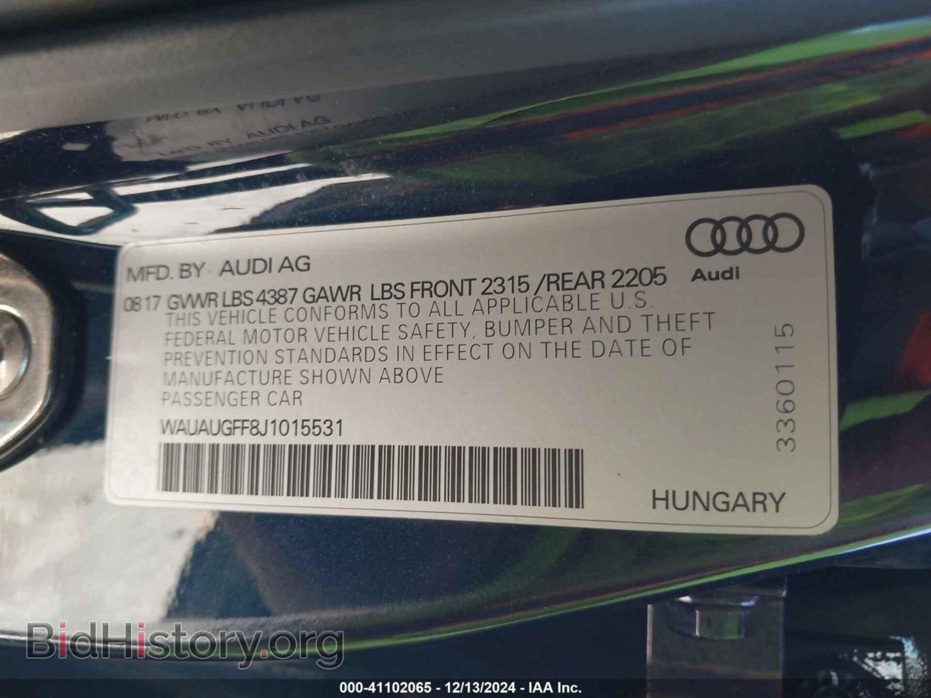 2018 AUDI A3 - VIN: WAUAUGFF8J1015531 - Фото 9