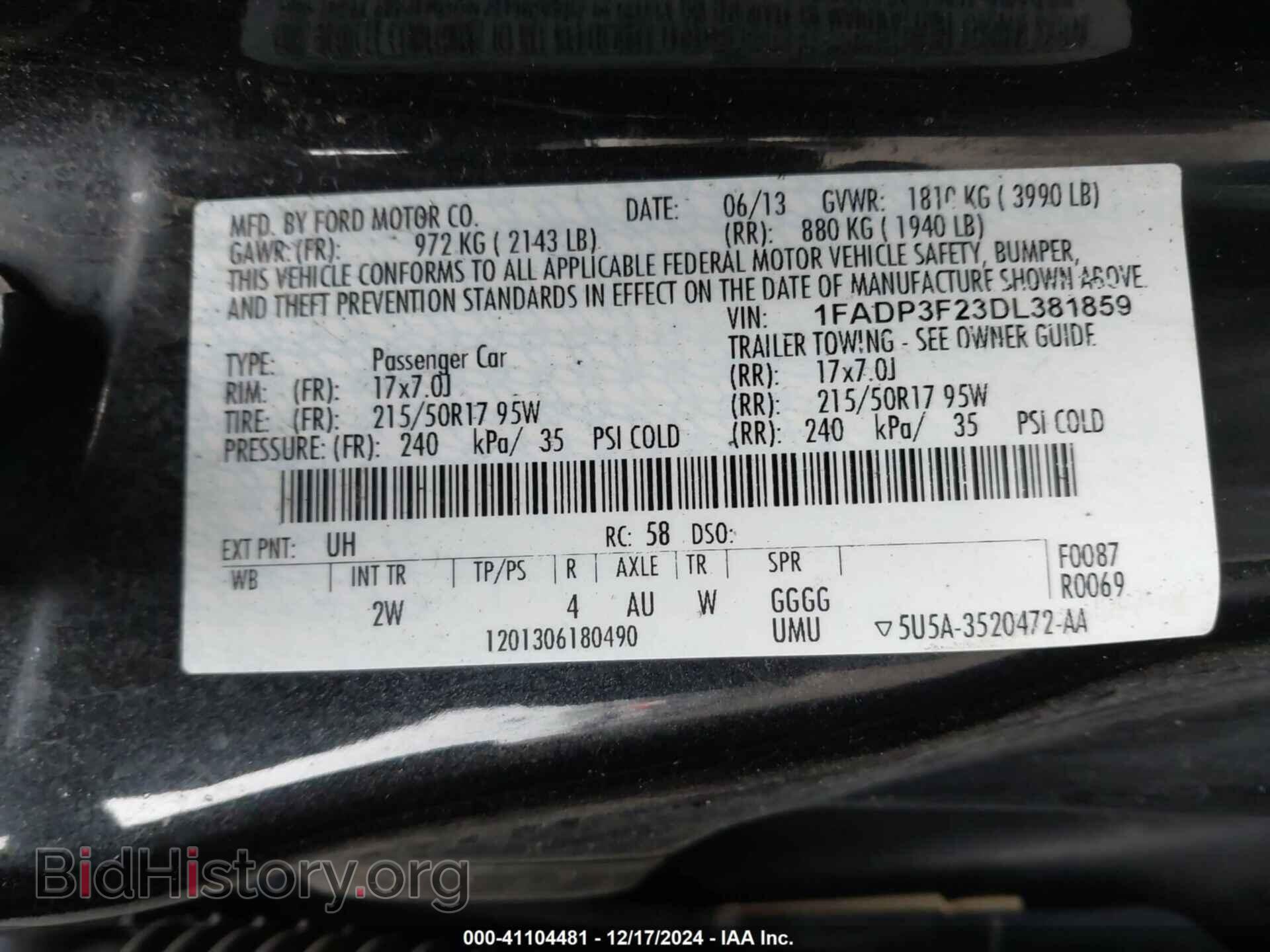 2013 FORD FOCUS - VIN: 1FADP3F23DL381859 - Фото 9