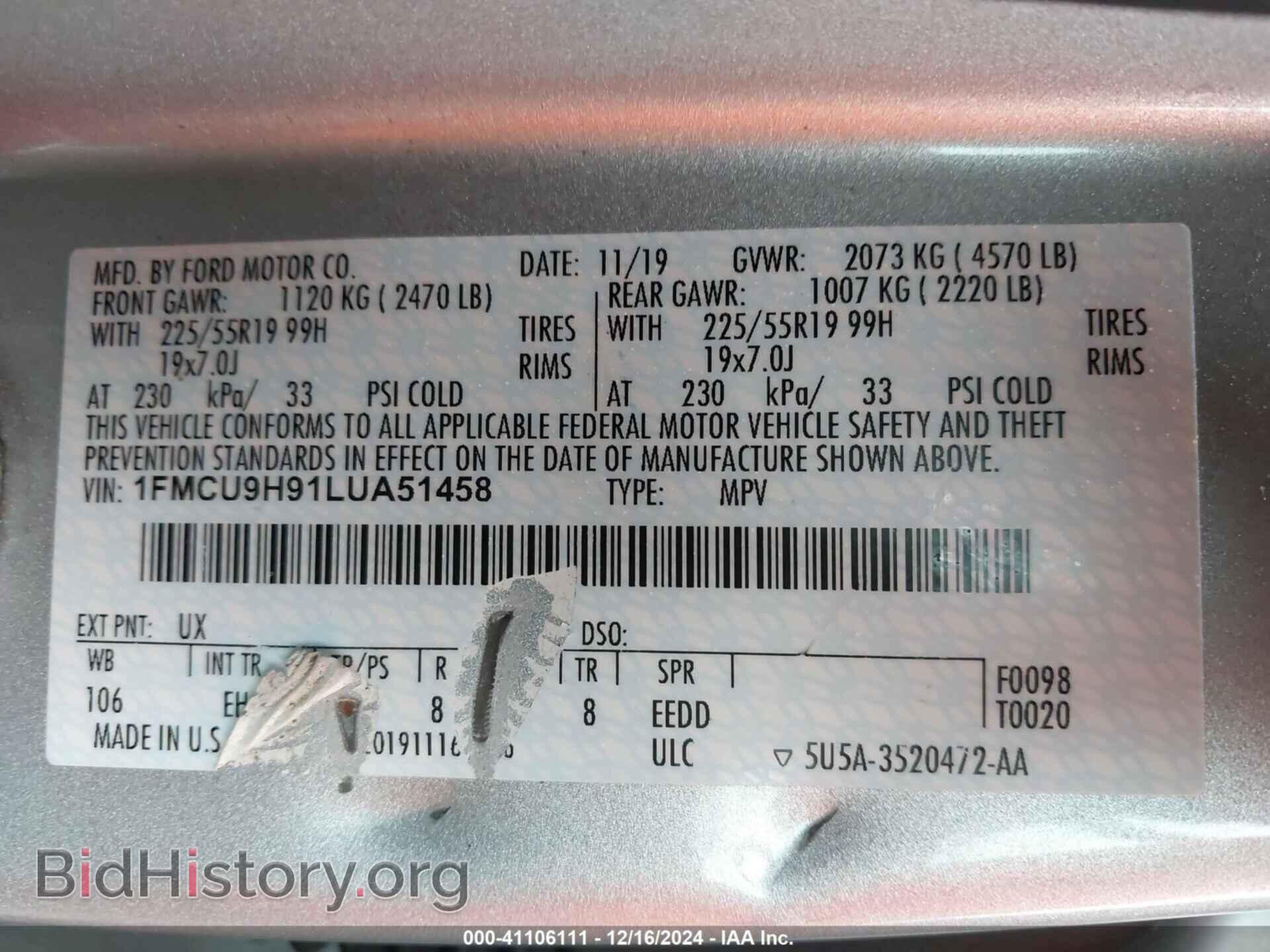 2020 FORD ESCAPE - VIN: 1FMCU9H91LUA51458 - Photo 9