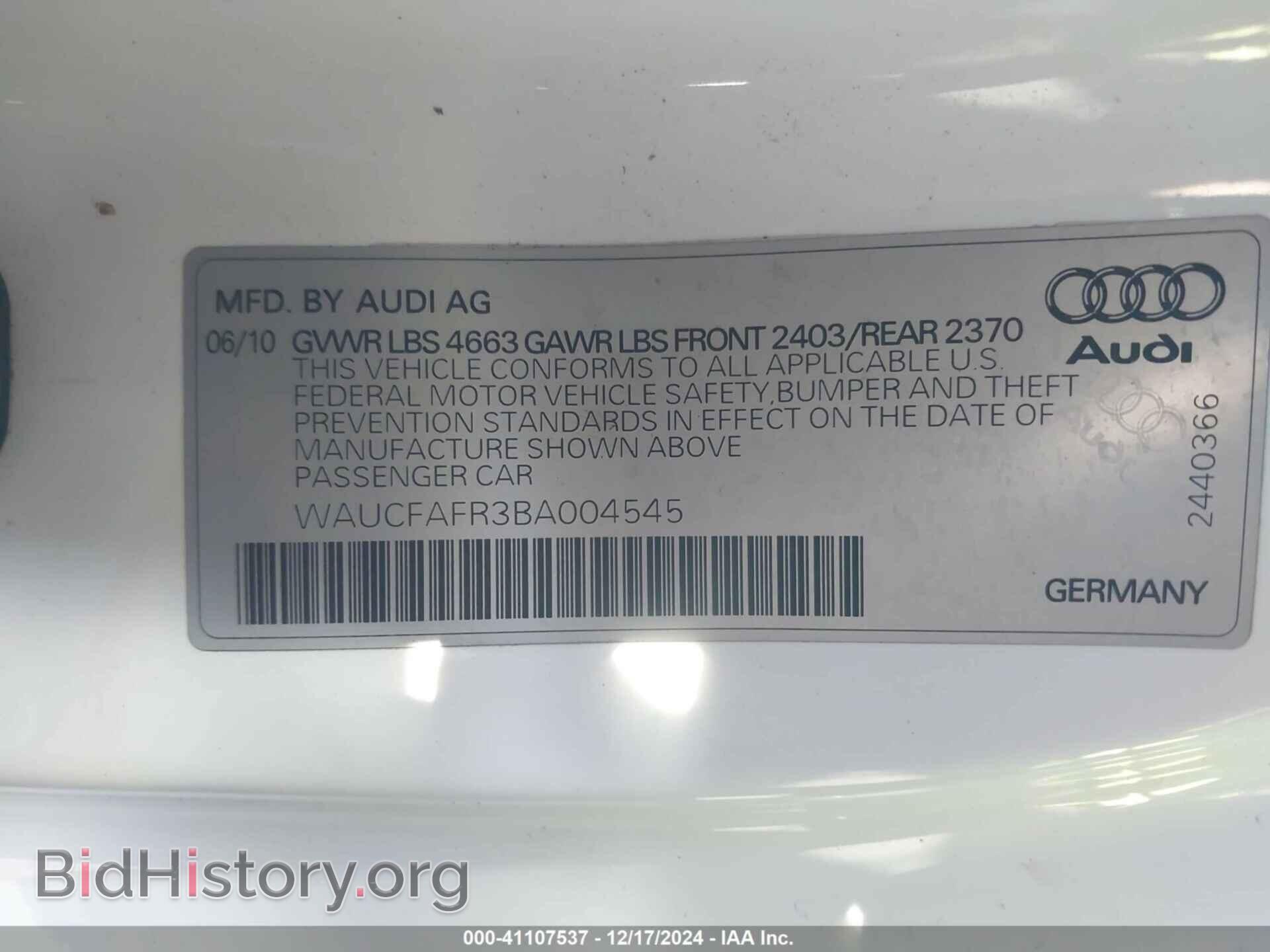 2011 AUDI A5 - VIN: WAUCFAFR3BA004545 - Photo 9