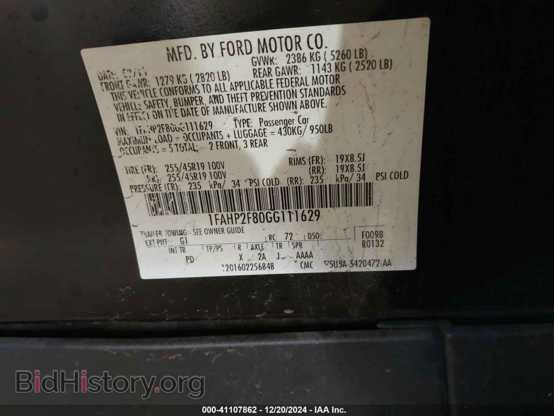 2016 FORD TAURUS - VIN: 1FAHP2F80GG111629 - Фото 9
