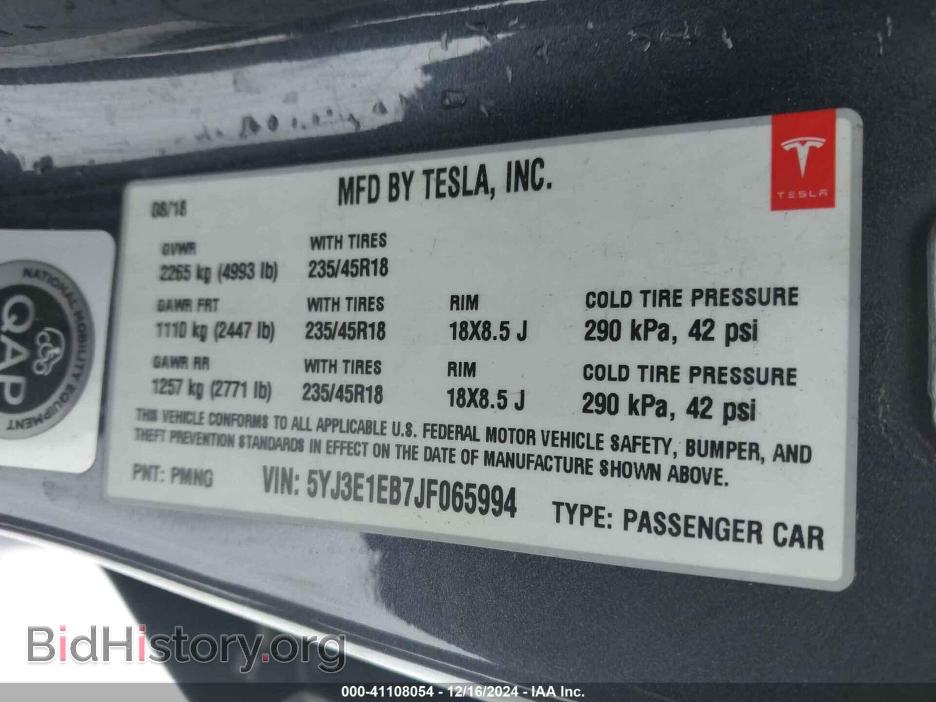 2018 TESLA MODEL 3 - VIN: 5YJ3E1EB7JF065994 - Photo 9