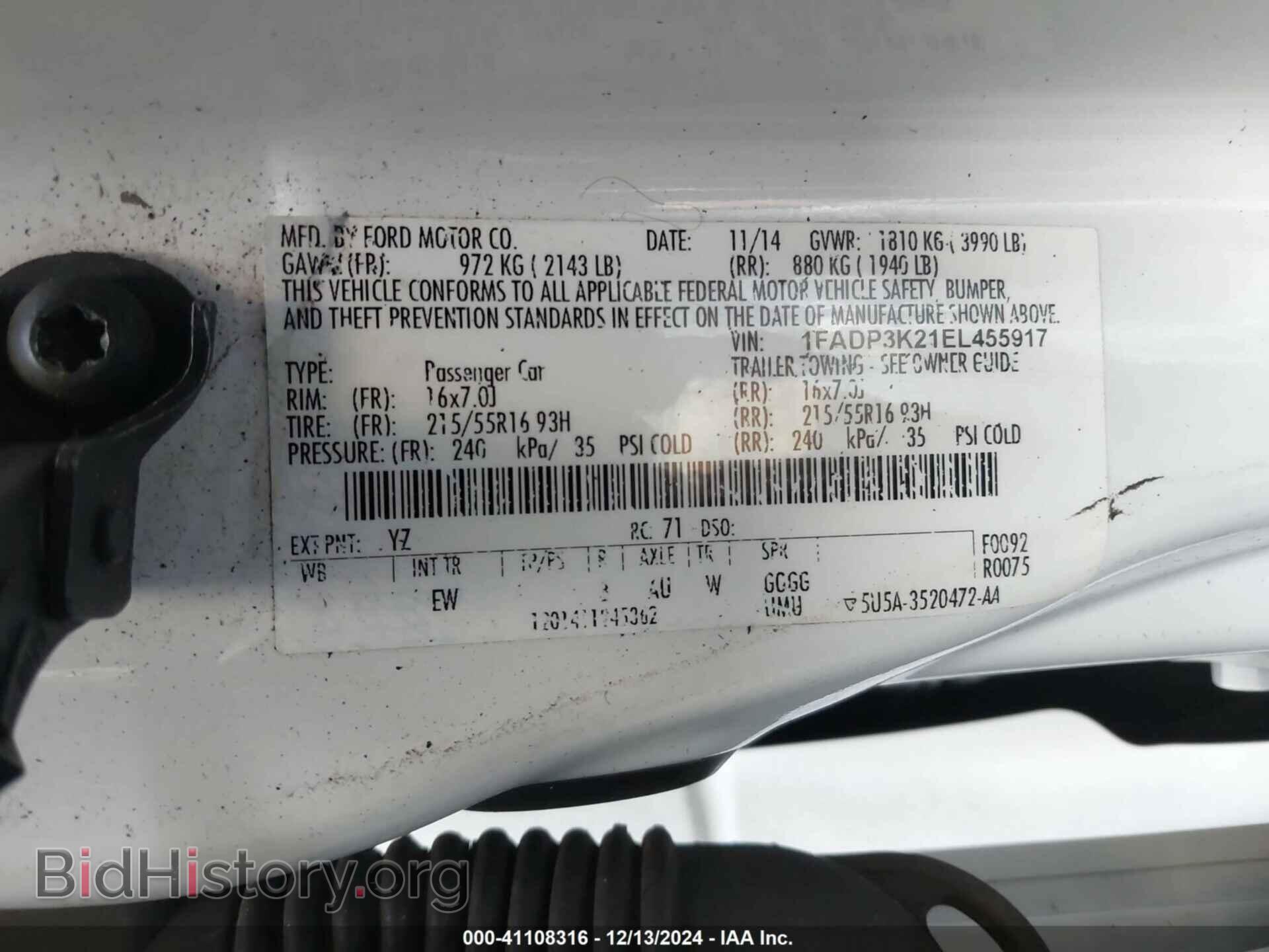 2014 FORD FOCUS - VIN: 1FADP3K21EL455917 - Фото 9