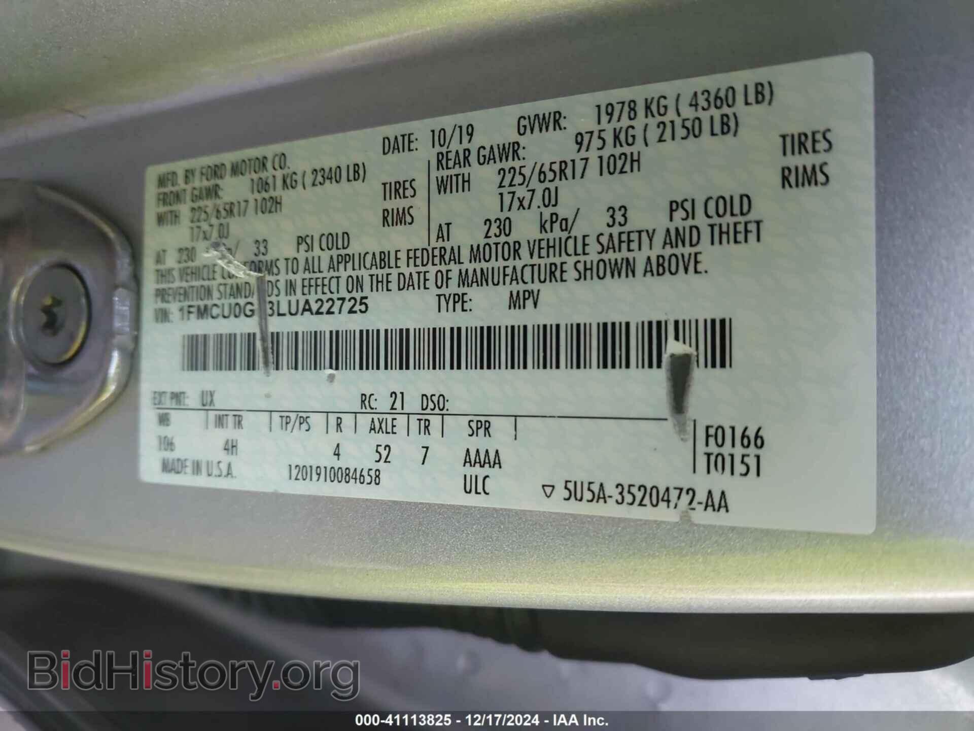 2020 FORD ESCAPE - VIN: 1FMCU0G63LUA22725 - Photo 9