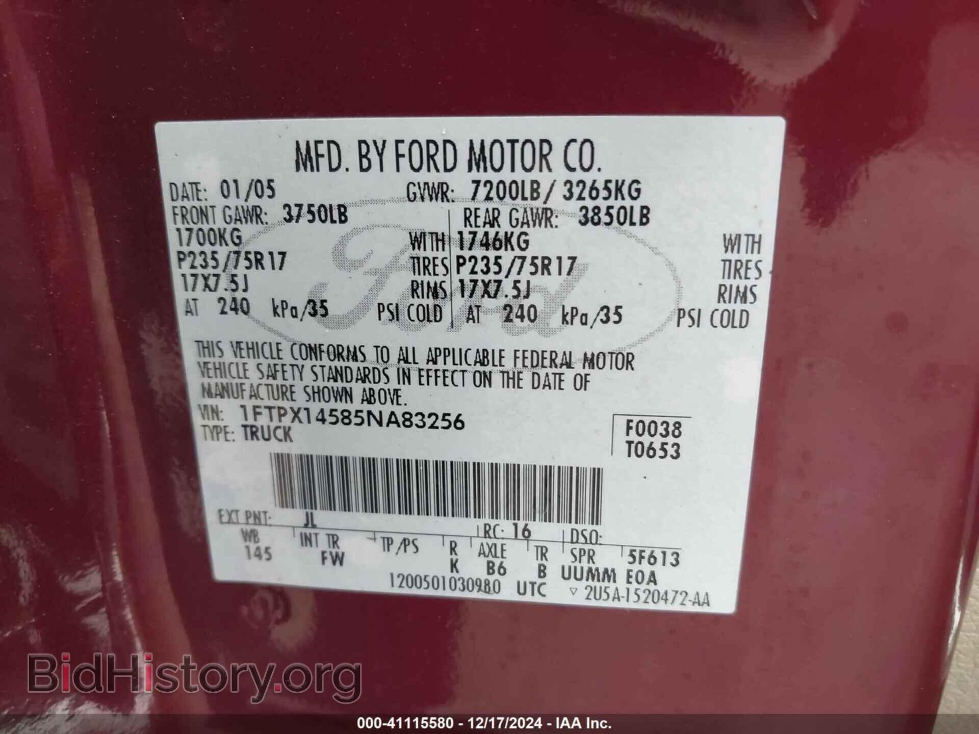 2005 FORD F150 - VIN: 1FTPX14585NA83256 - Фото 9