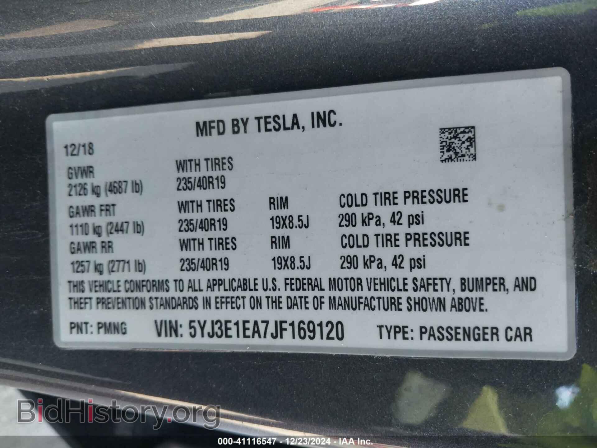 2018 TESLA MODEL 3 - VIN: 5YJ3E1EA7JF169120 - Фото 9