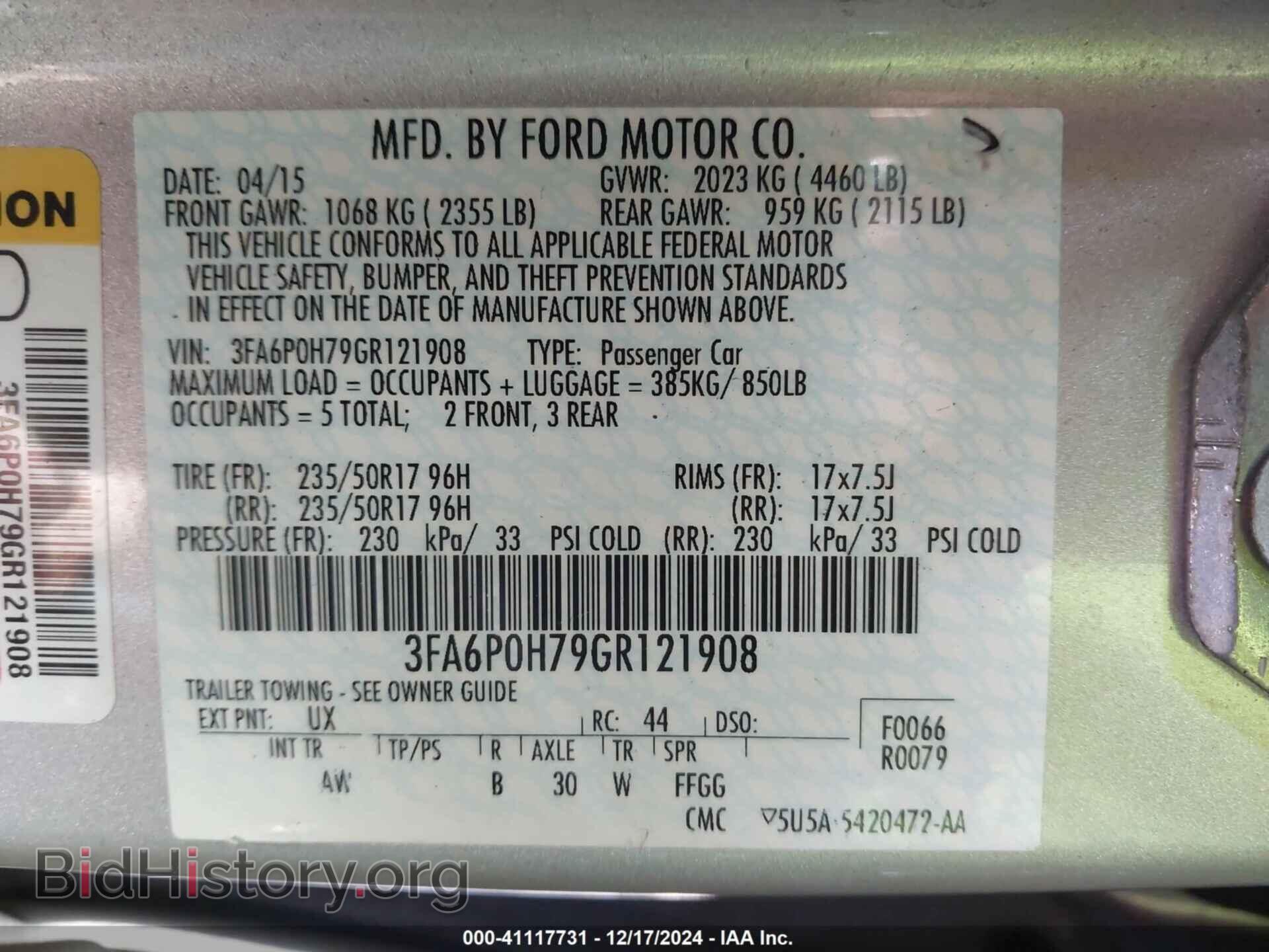2016 FORD FUSION - VIN: 3FA6P0H79GR121908 - Фото 9