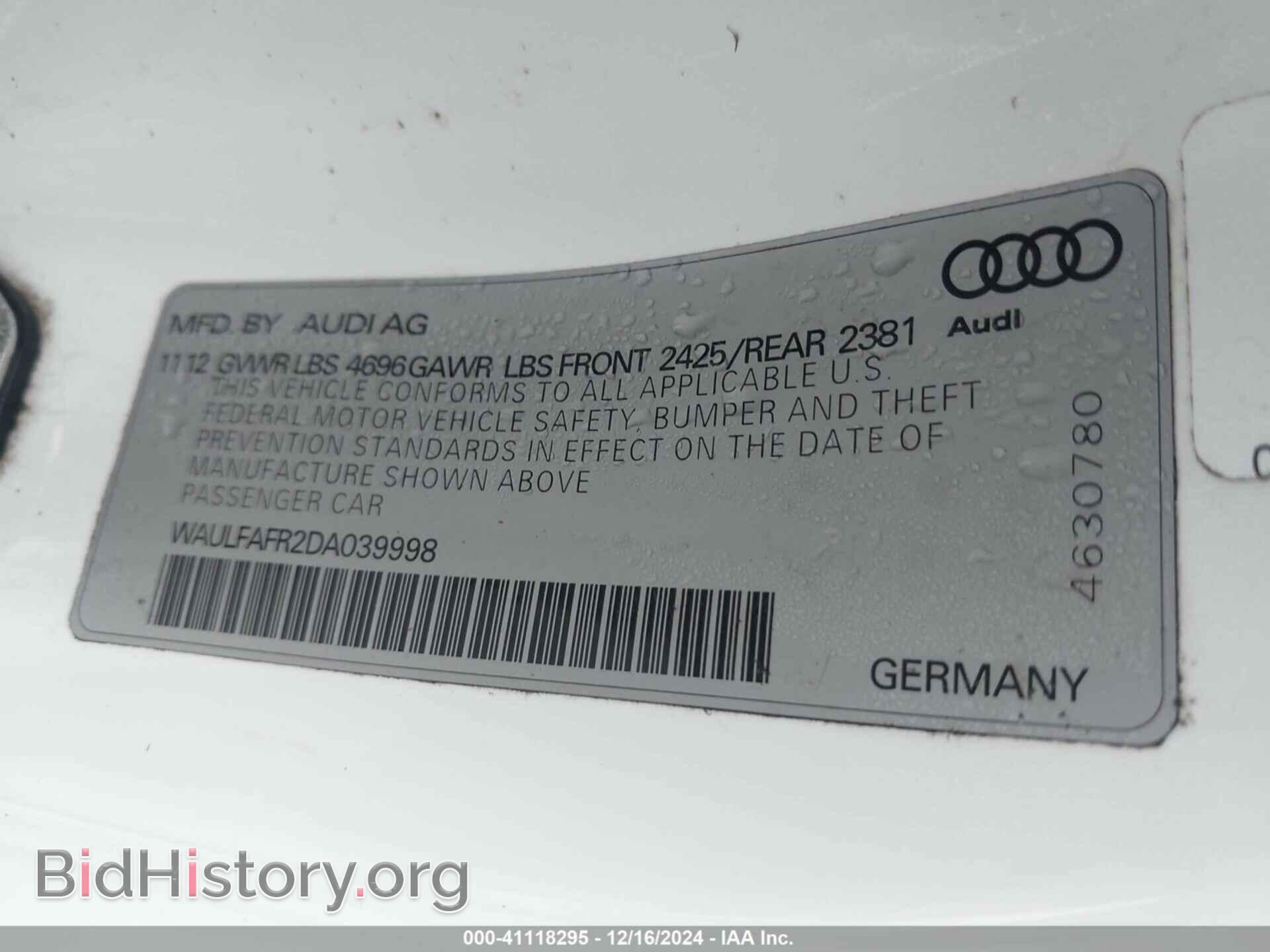 2013 AUDI A5 - VIN: WAULFAFR2DA039998 - Фото 9