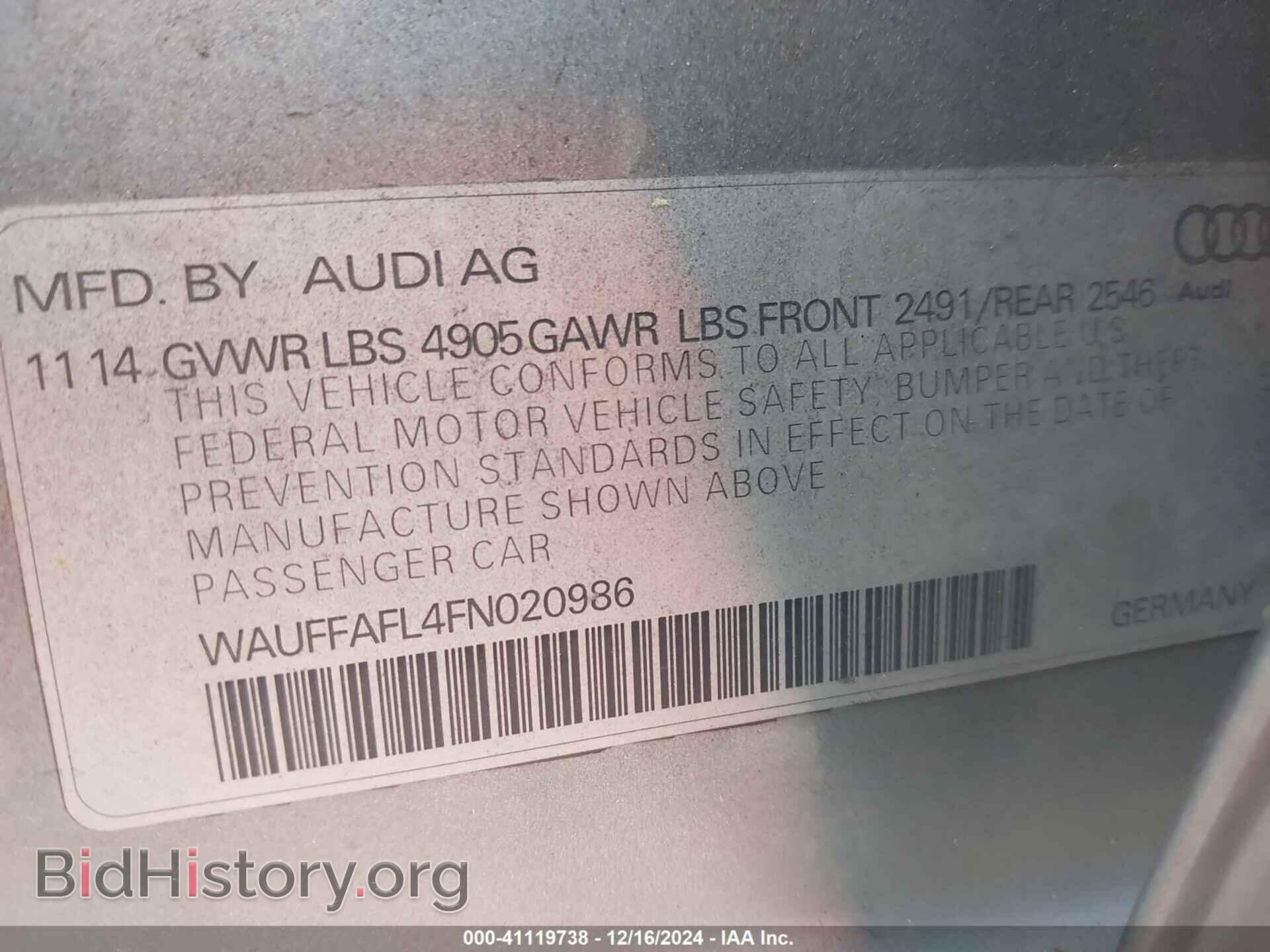 2015 AUDI A4 - VIN: WAUFFAFL4FN020986 - Фото 9