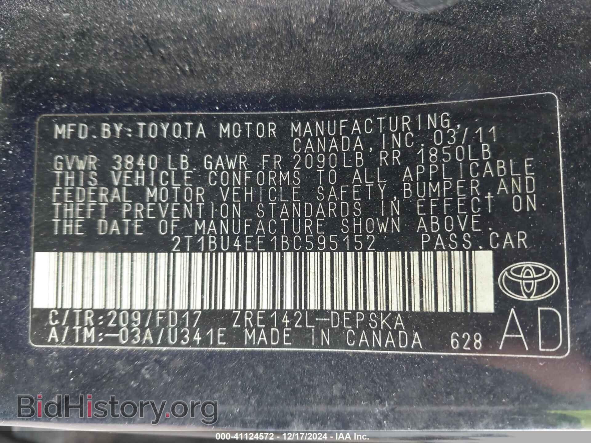 2011 TOYOTA COROLLA - VIN: 2T1BU4EE1BC595152 - Фото 9