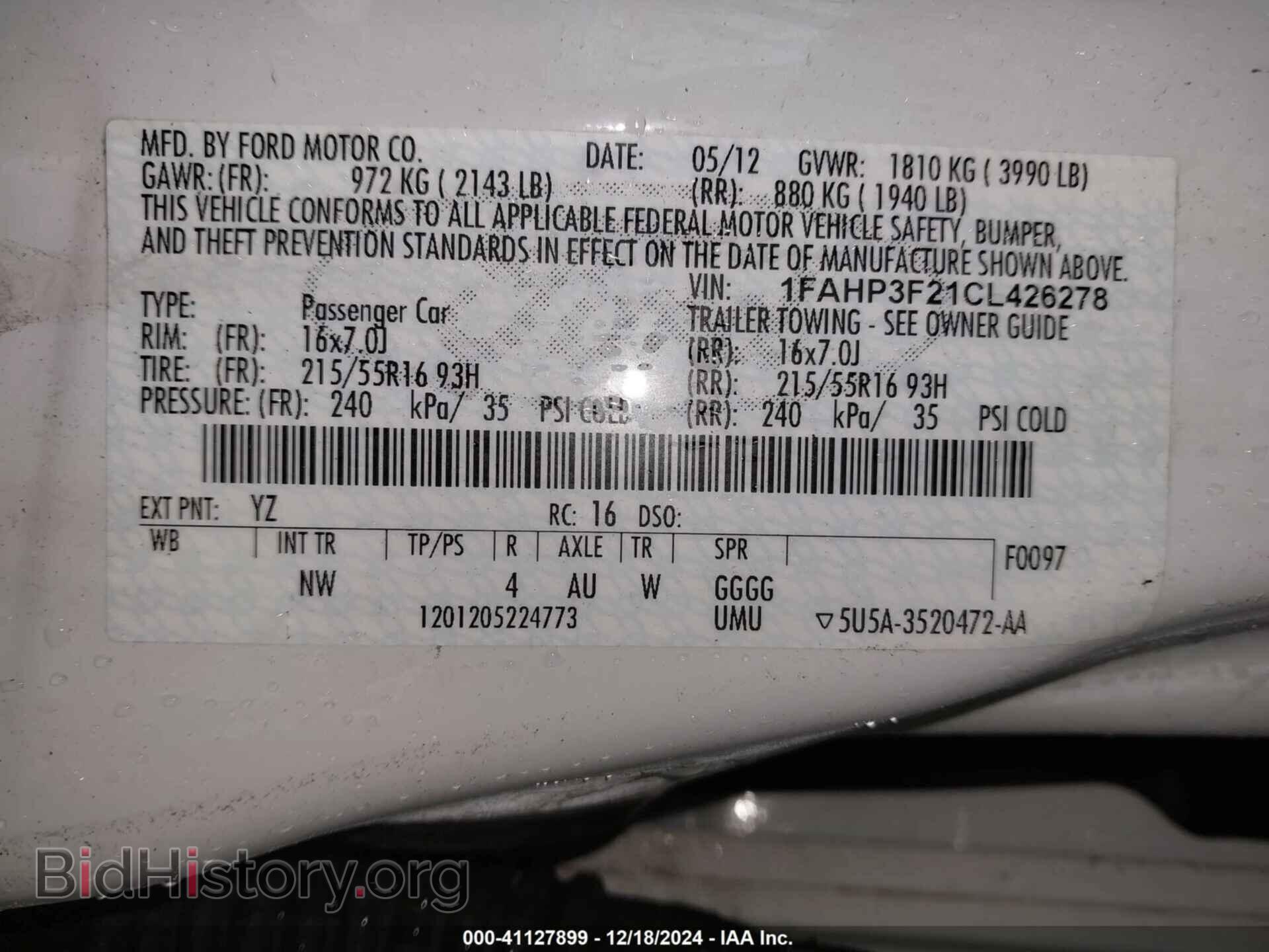2012 FORD FOCUS - VIN: 1FAHP3F21CL426278 - Фото 9