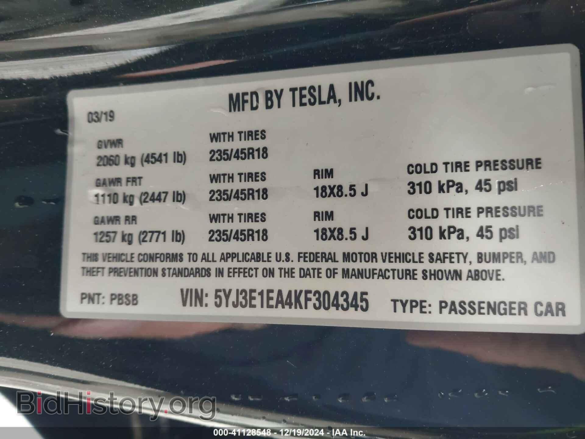 2019 TESLA MODEL 3 - VIN: 5YJ3E1EA4KF304345 - Photo 9