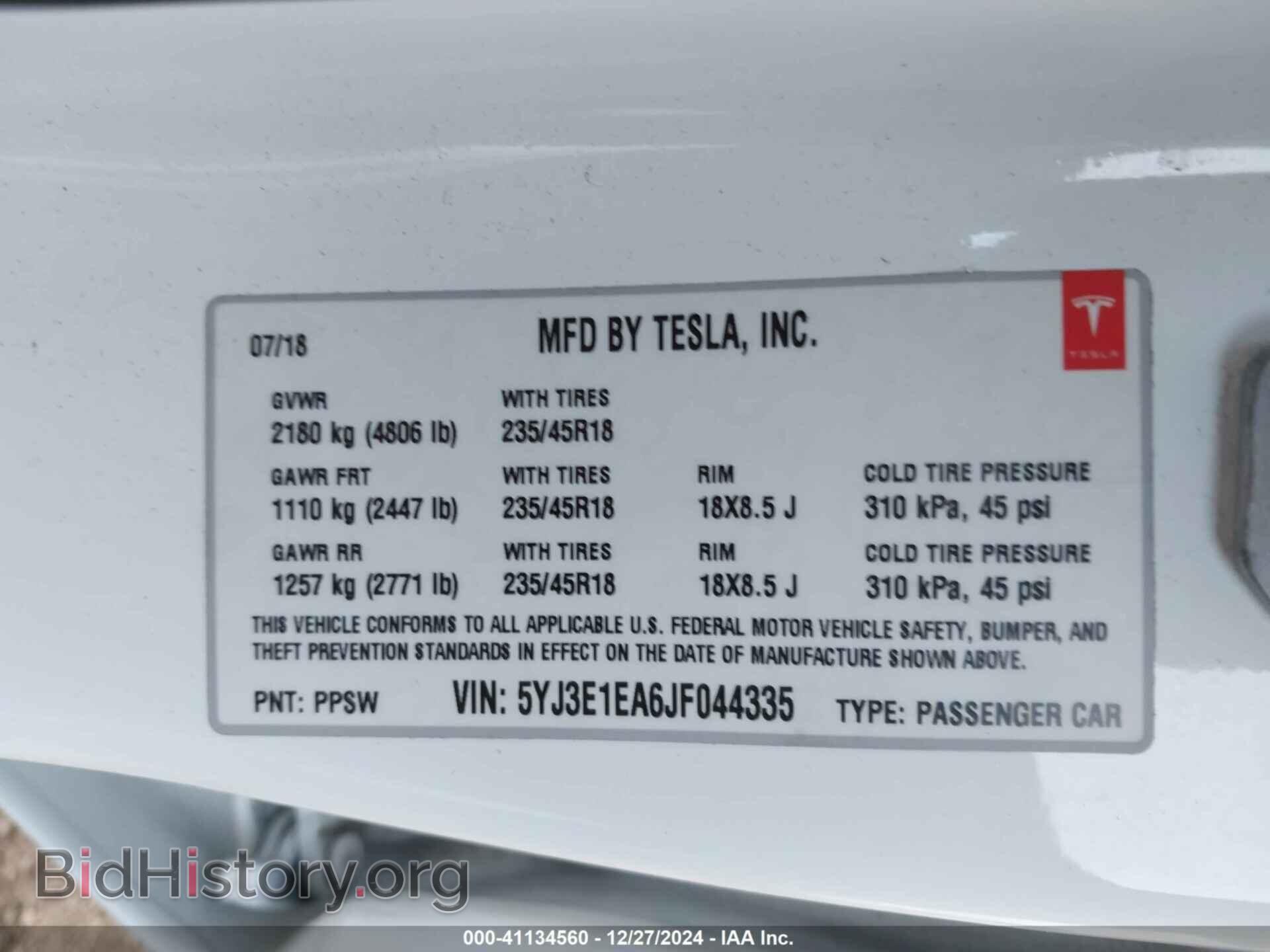 2018 TESLA MODEL 3 - VIN: 5YJ3E1EA6JF044335 - Photo 9