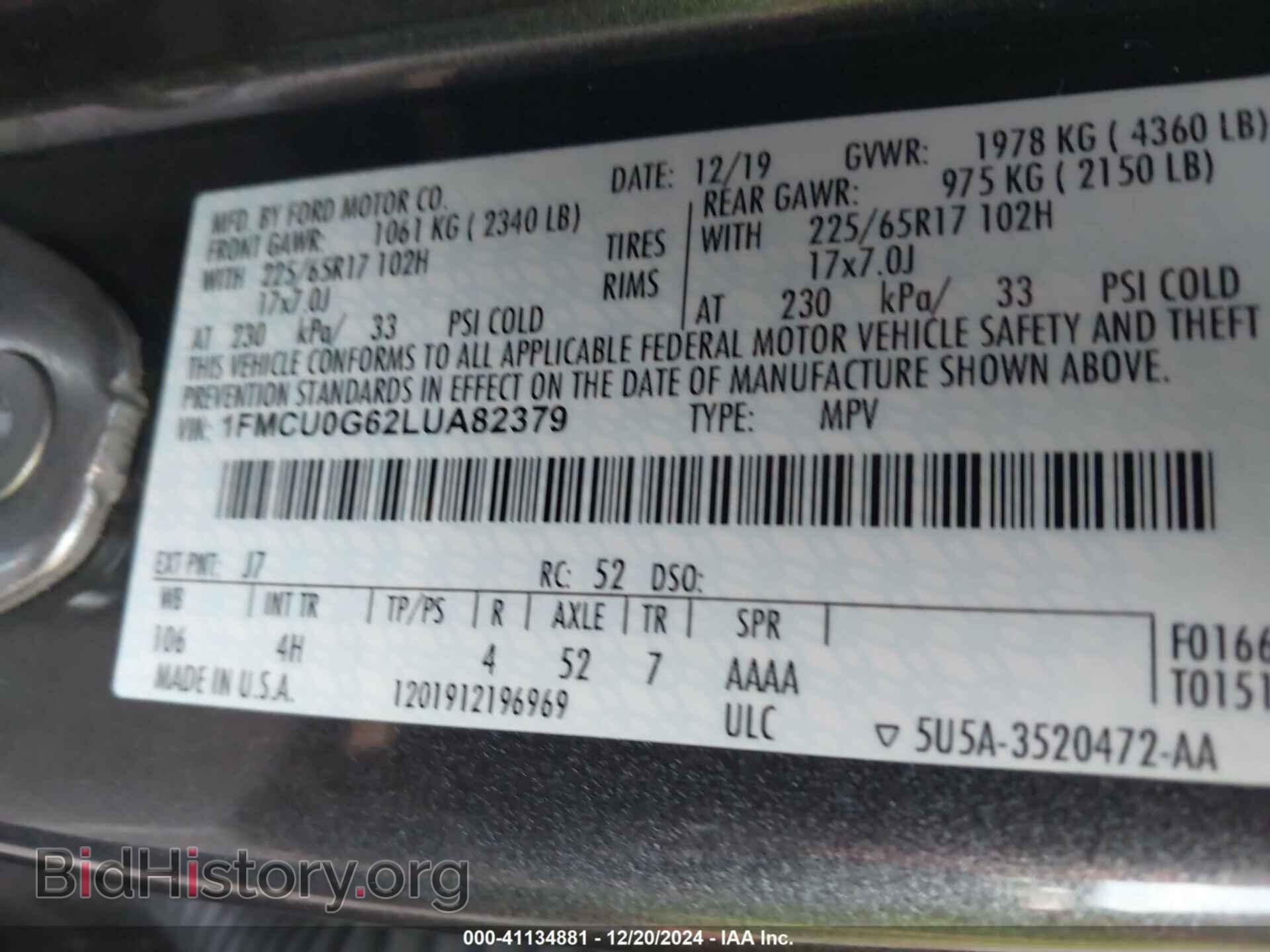2020 FORD ESCAPE - VIN: 1FMCU0G62LUA82379 - Photo 9