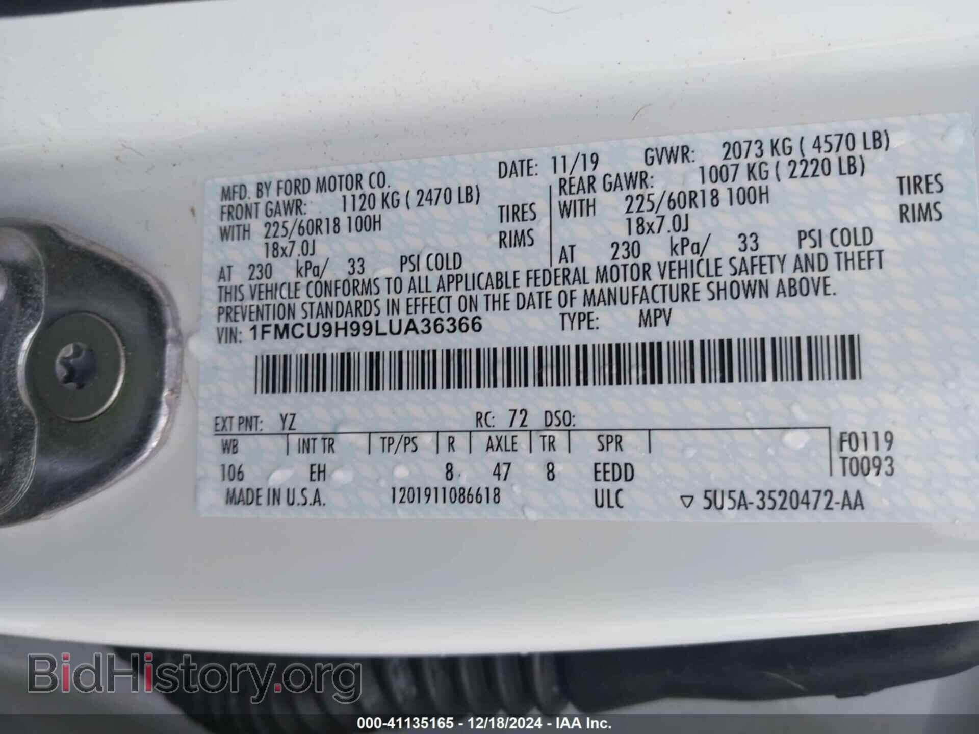 2020 FORD ESCAPE - VIN: 1FMCU9H99LUA36366 - Photo 9