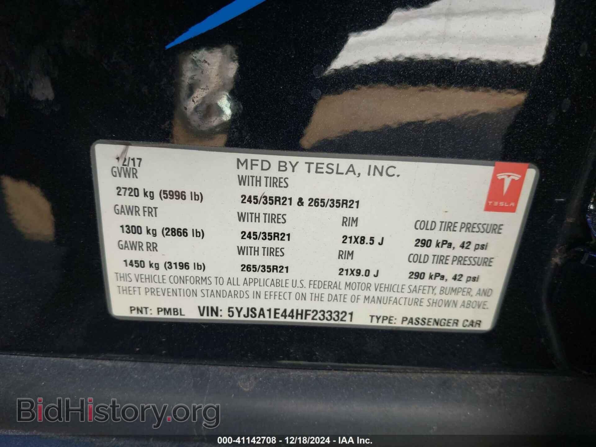 2017 TESLA MODEL S - VIN: 5YJSA1E44HF233321 - Фото 9