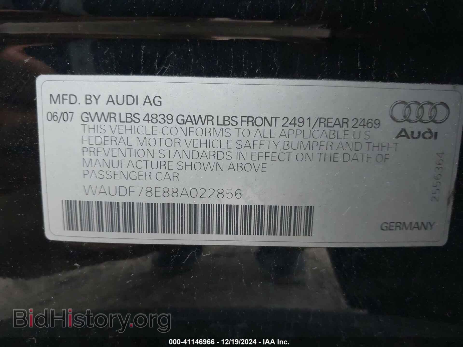 2008 AUDI A4 - VIN: WAUDF78E88A022856 - Фото 9
