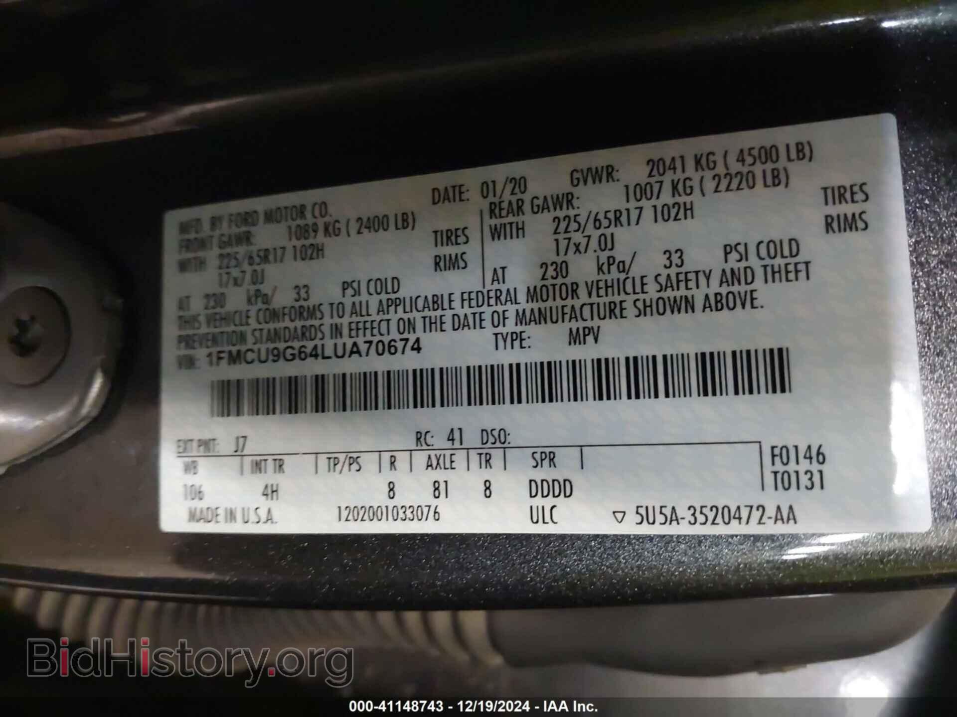 2020 FORD ESCAPE - VIN: 1FMCU9G64LUA70674 - Photo 9