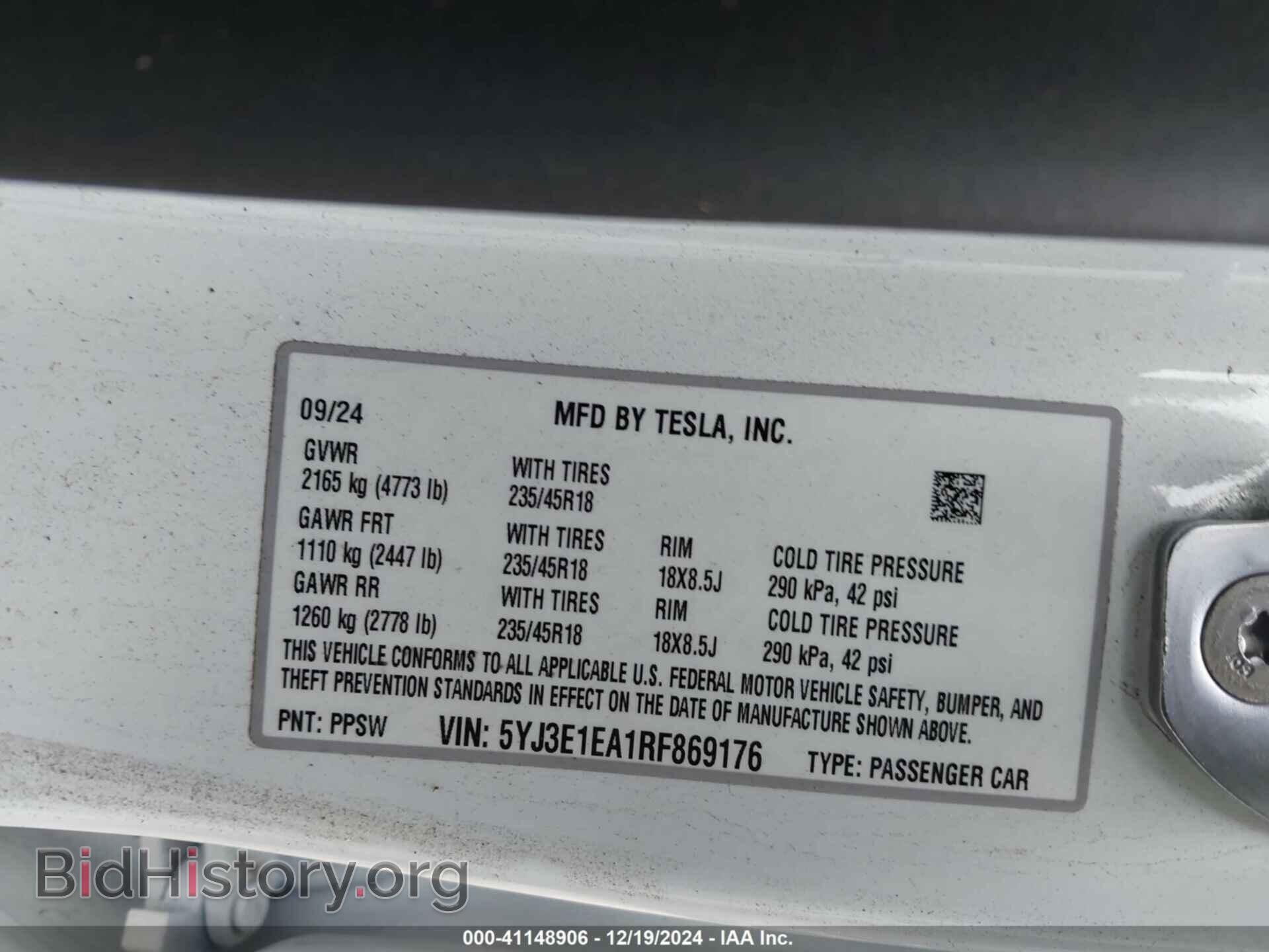 2024 TESLA MODEL 3 - VIN: 5YJ3E1EA1RF869176 - Photo 9
