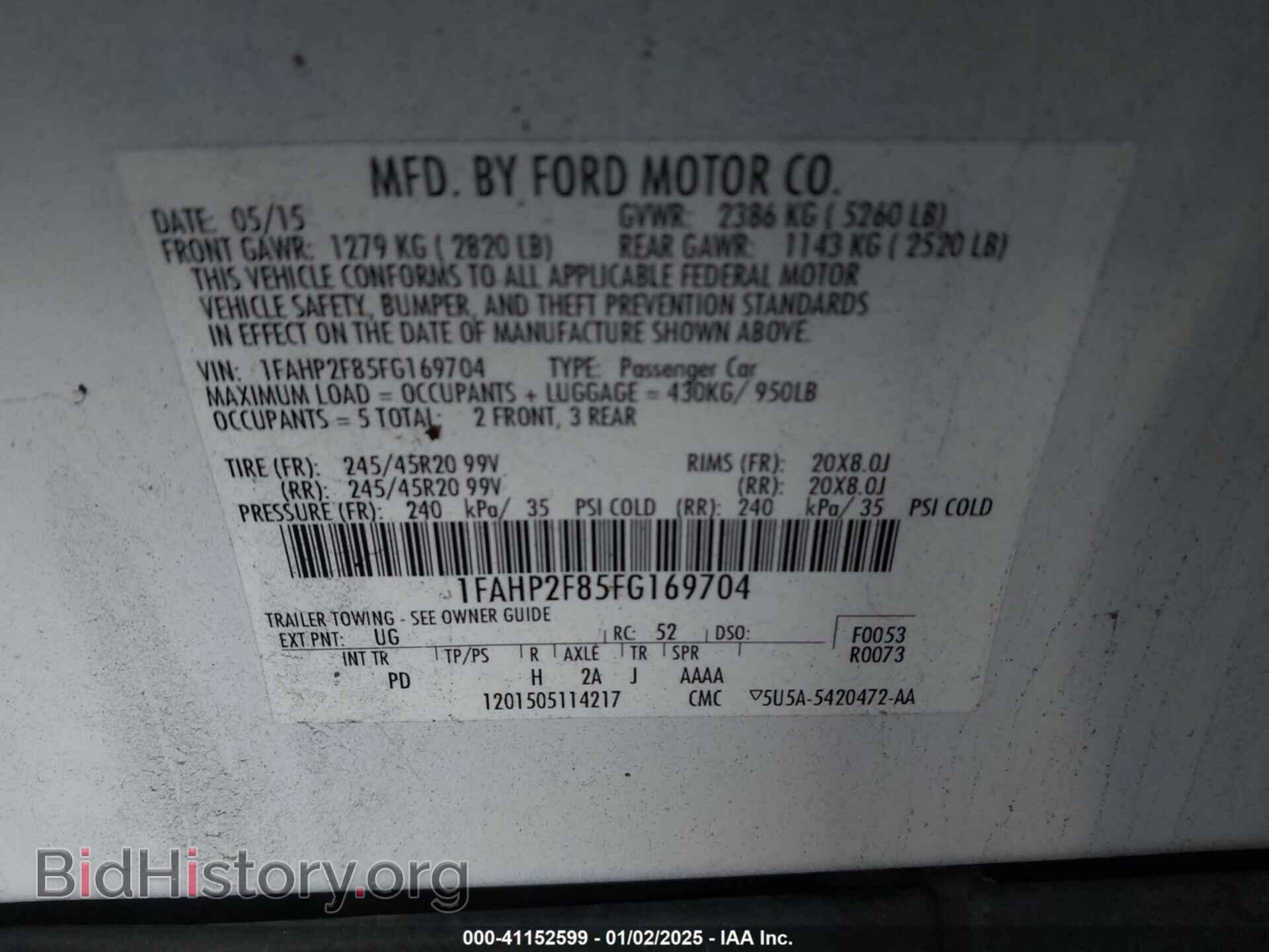 2015 FORD TAURUS - VIN: 1FAHP2F85FG169704 - Фото 9
