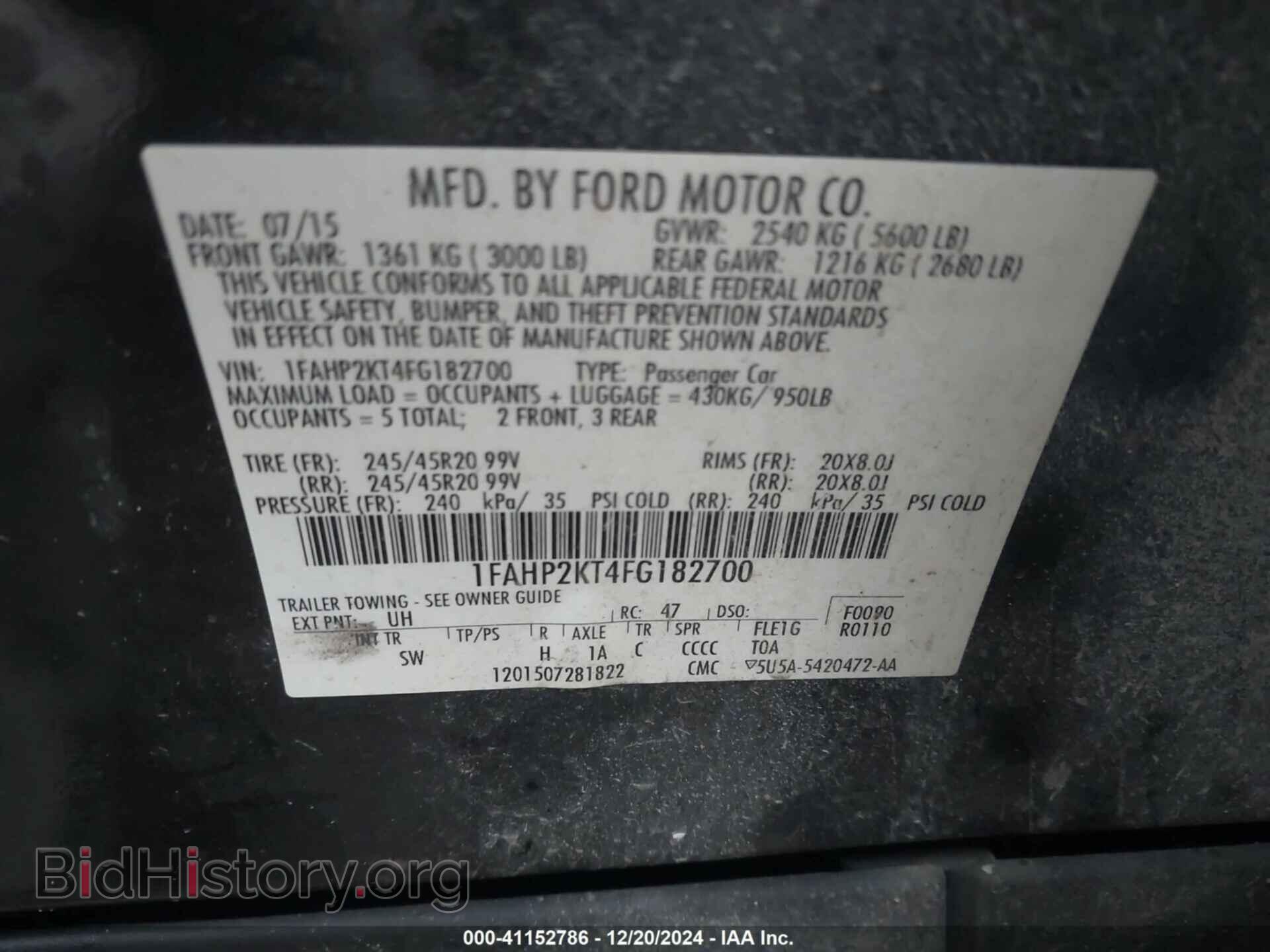2015 FORD TAURUS - VIN: 1FAHP2KT4FG182700 - Фото 9
