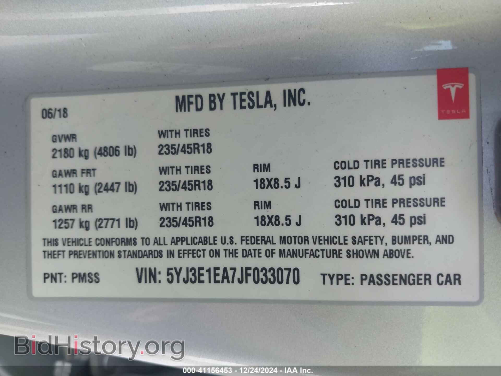 2018 TESLA MODEL 3 - VIN: 5YJ3E1EA7JF033070 - Фото 9
