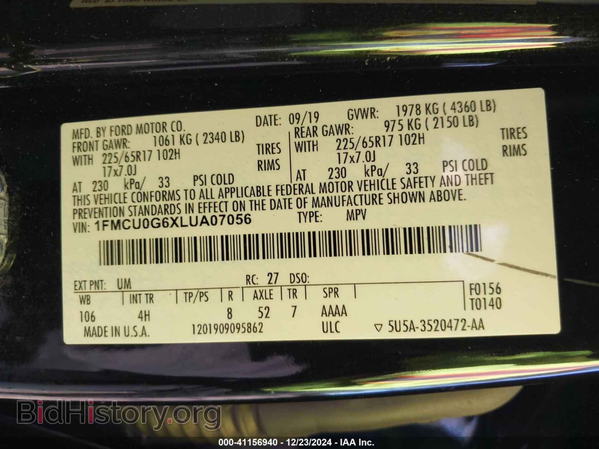 2020 FORD ESCAPE - VIN: 1FMCU0G6XLUA07056 - Photo 9