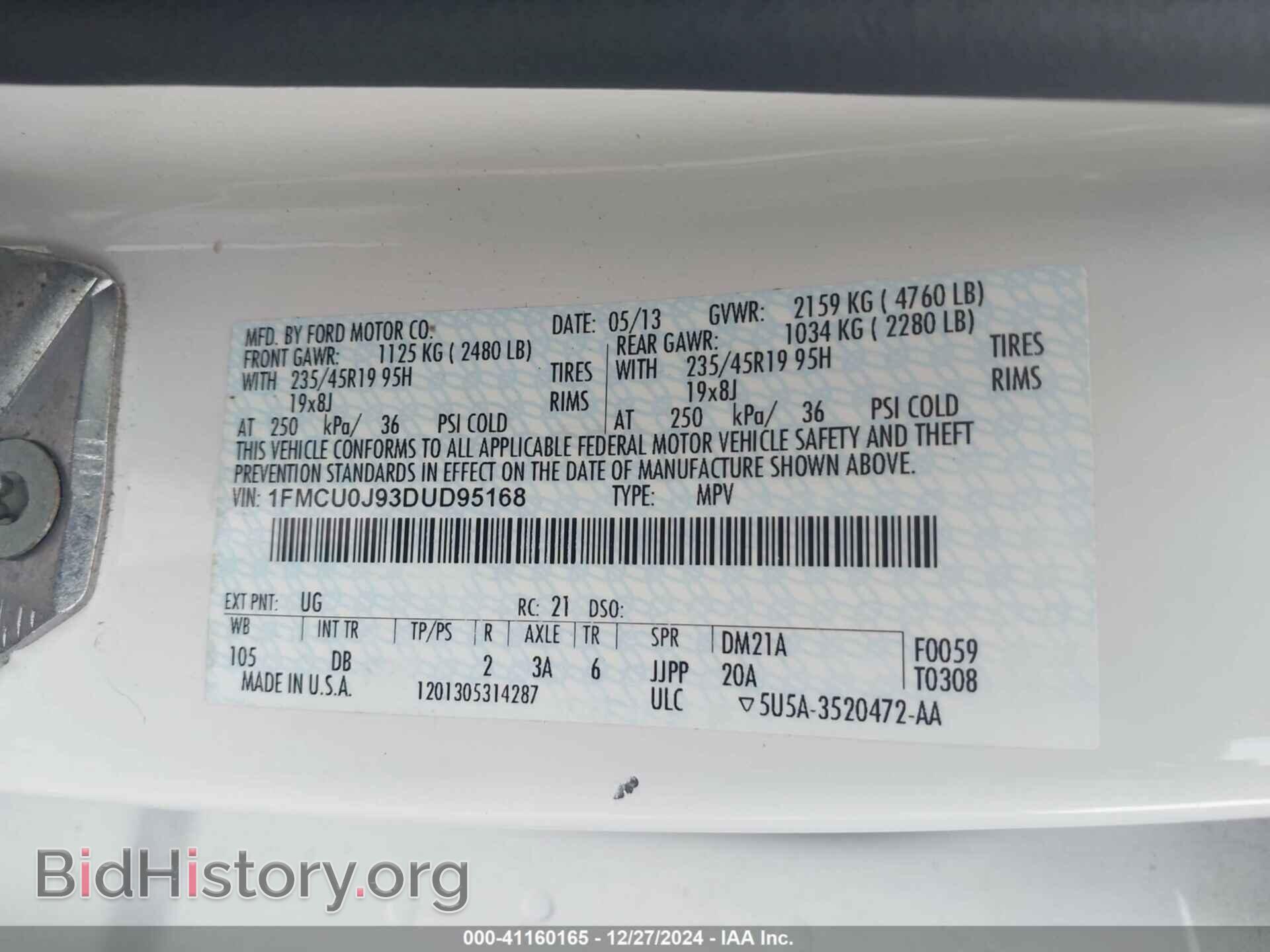 2013 FORD ESCAPE - VIN: 1FMCU0J93DUD95168 - Фото 9
