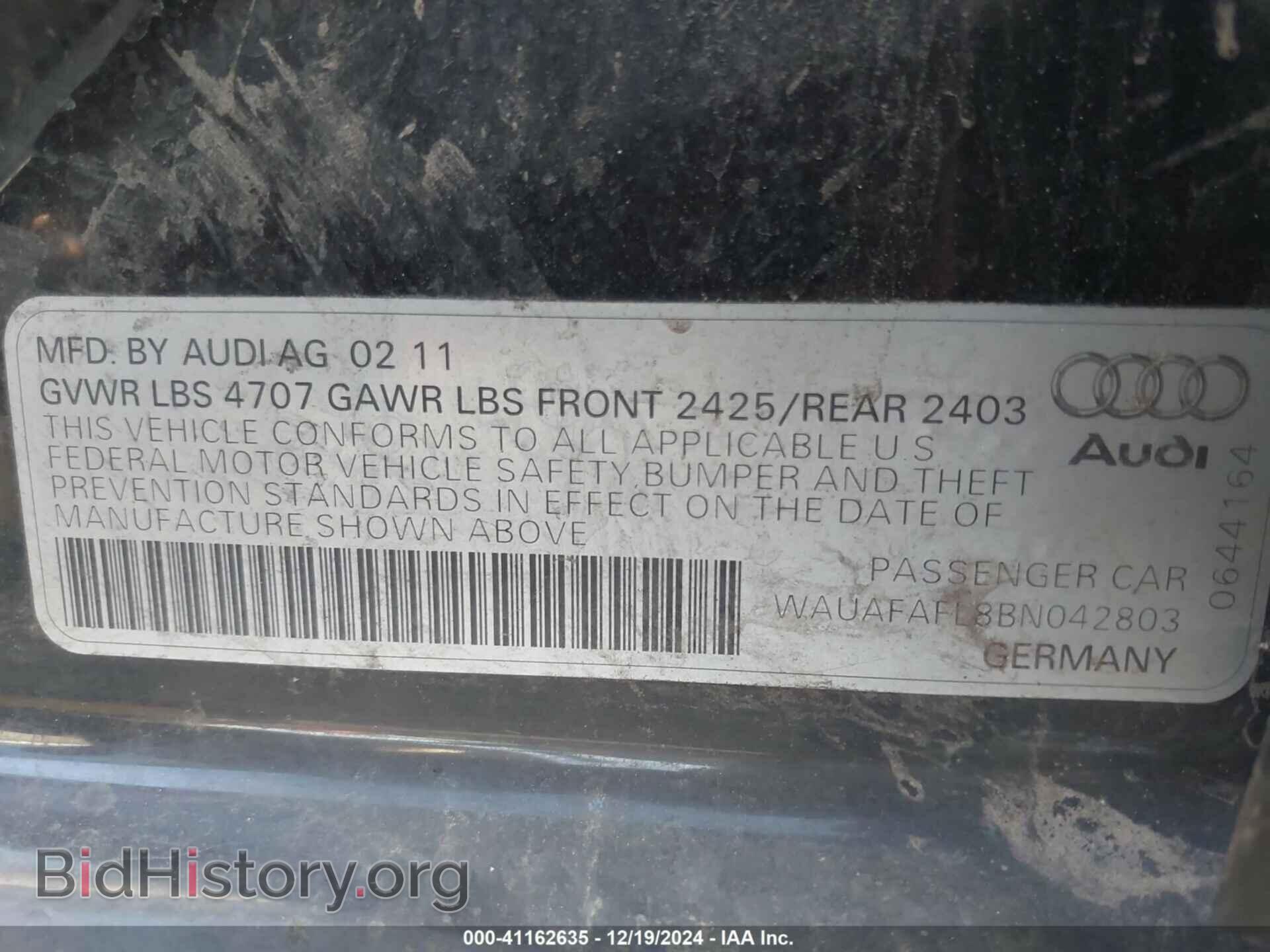 2011 AUDI A4 - VIN: WAUAFAFL8BN042803 - Фото 9