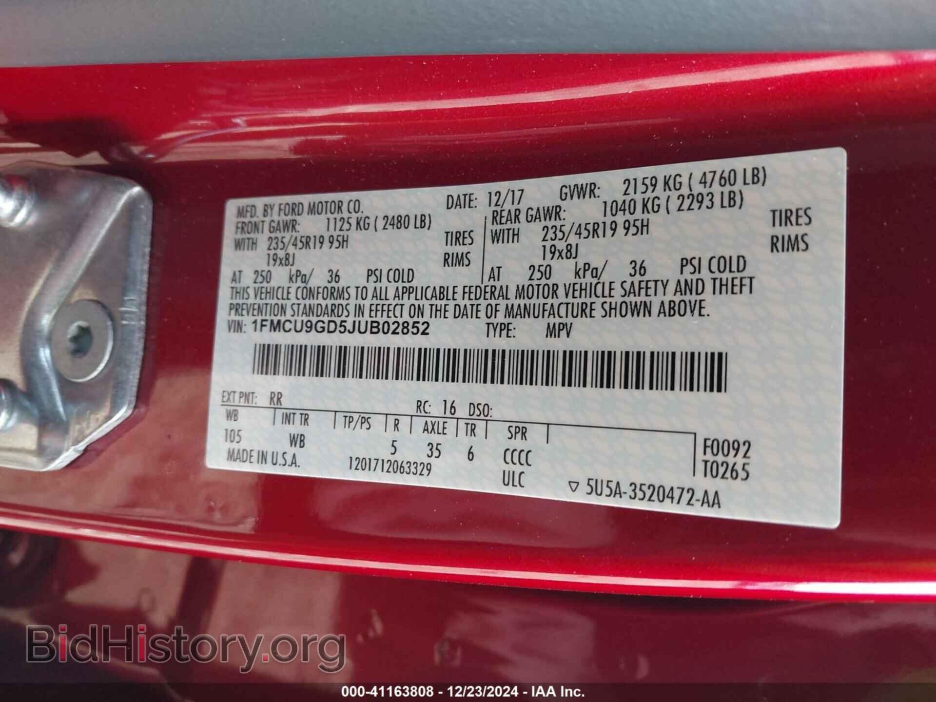 2018 FORD ESCAPE - VIN: 1FMCU9GD5JUB02852 - Фото 9