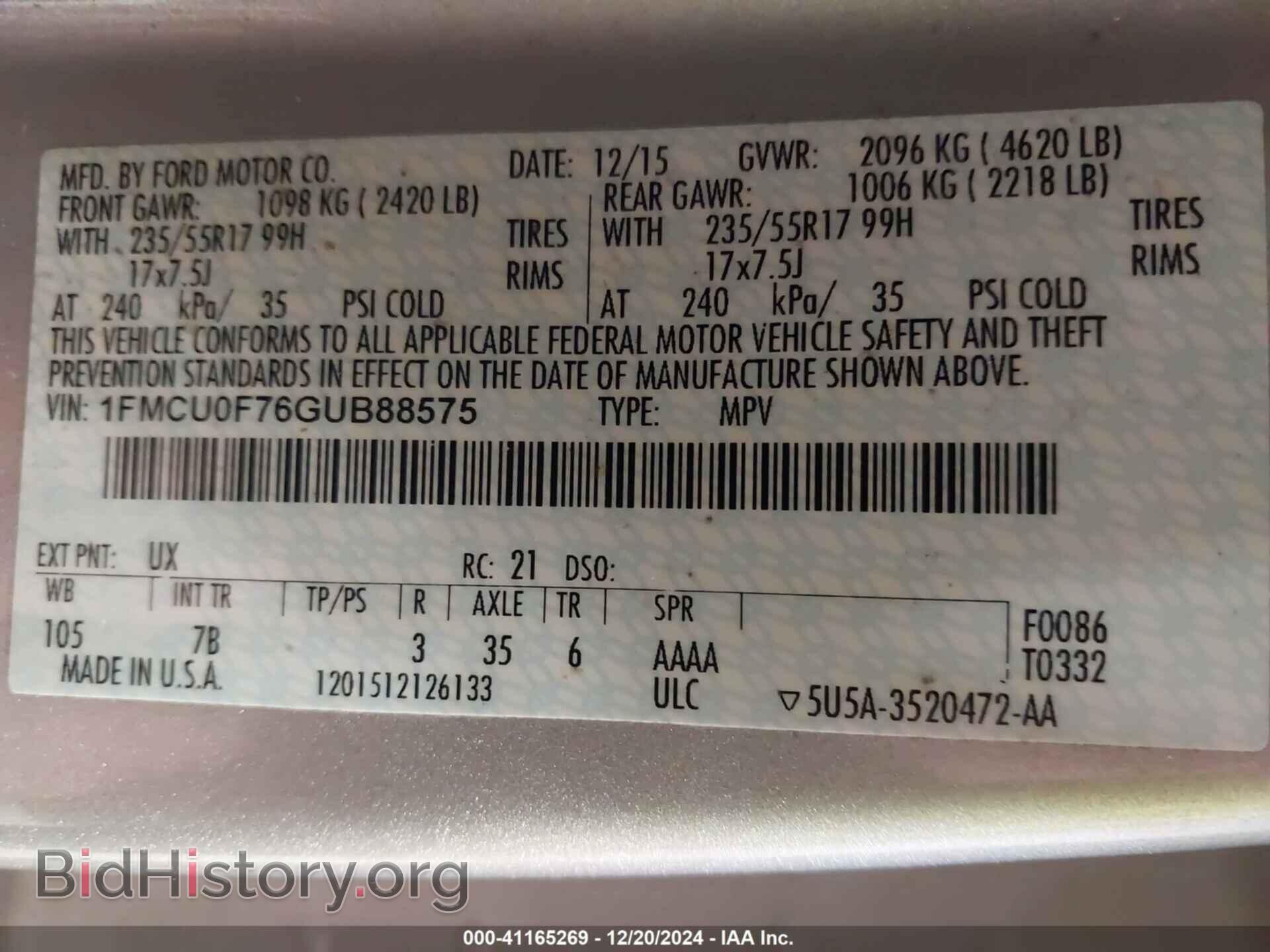 2016 FORD ESCAPE - VIN: 1FMCU0F76GUB88575 - Фото 9