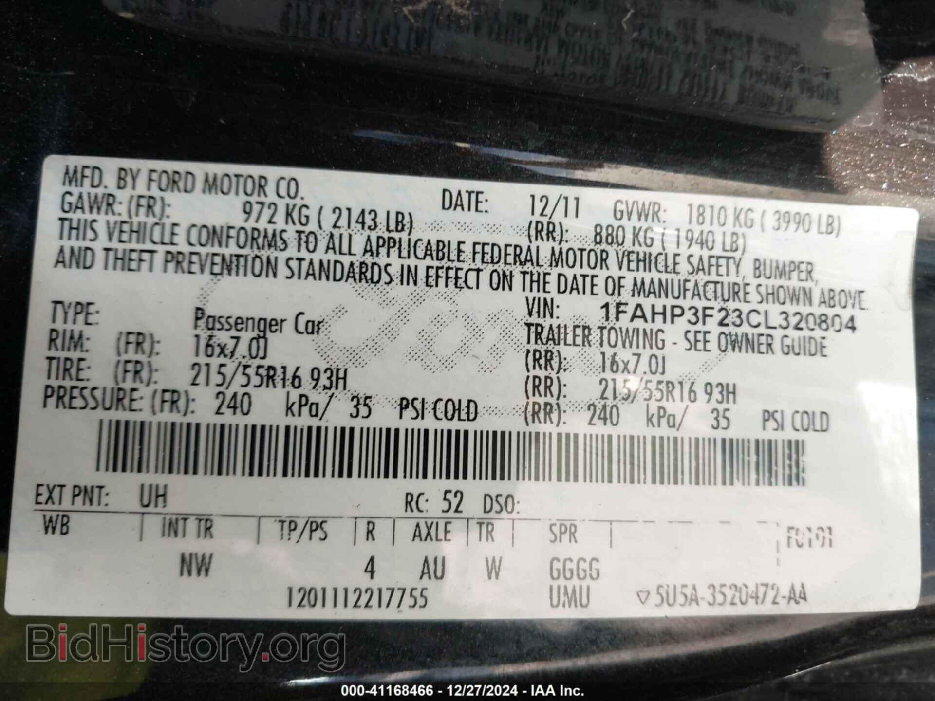 2012 FORD FOCUS - VIN: 1FAHP3F23CL320804 - Фото 9