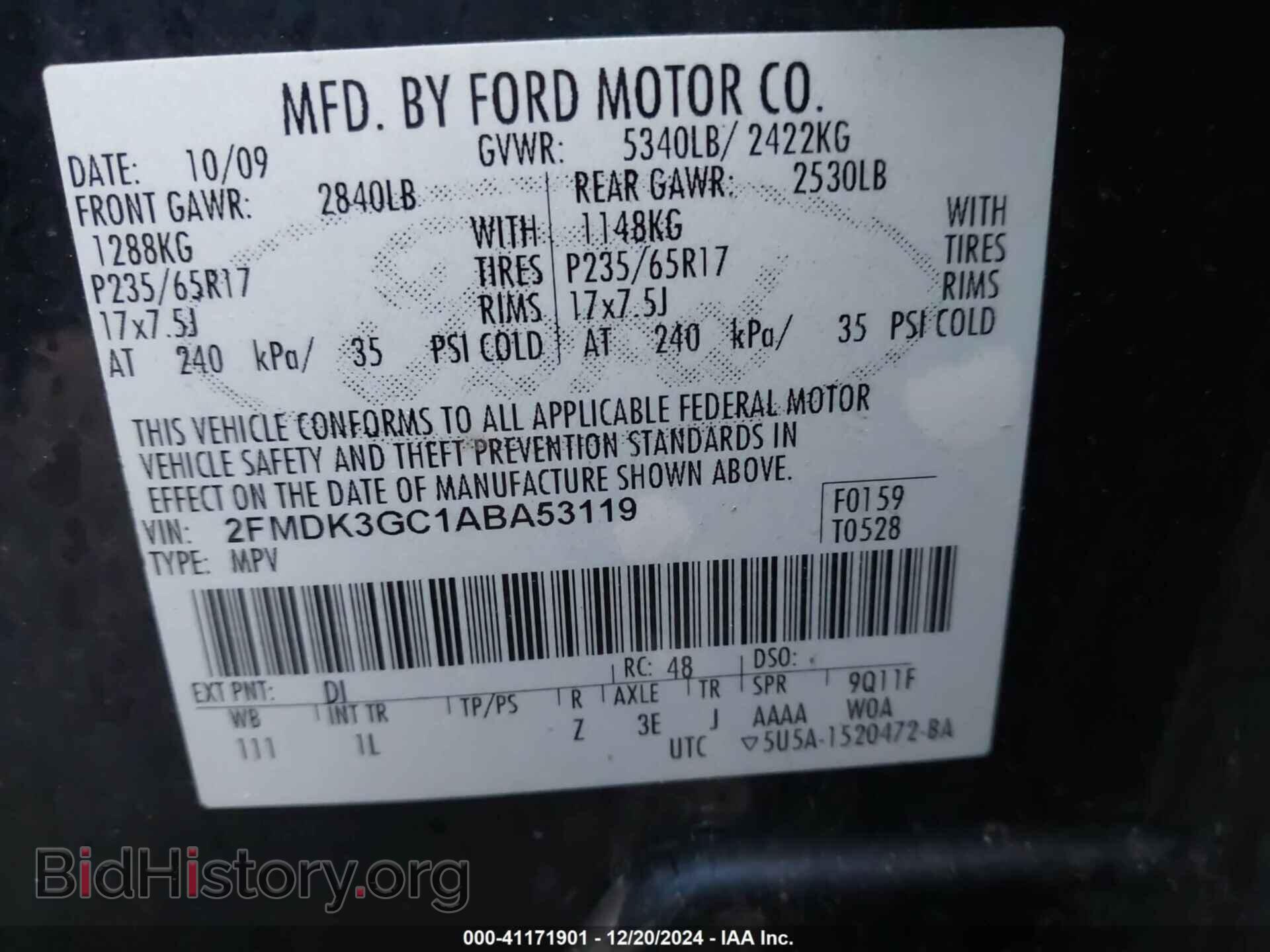 2010 FORD EDGE - VIN: 2FMDK3GC1ABA53119 - Фото 9