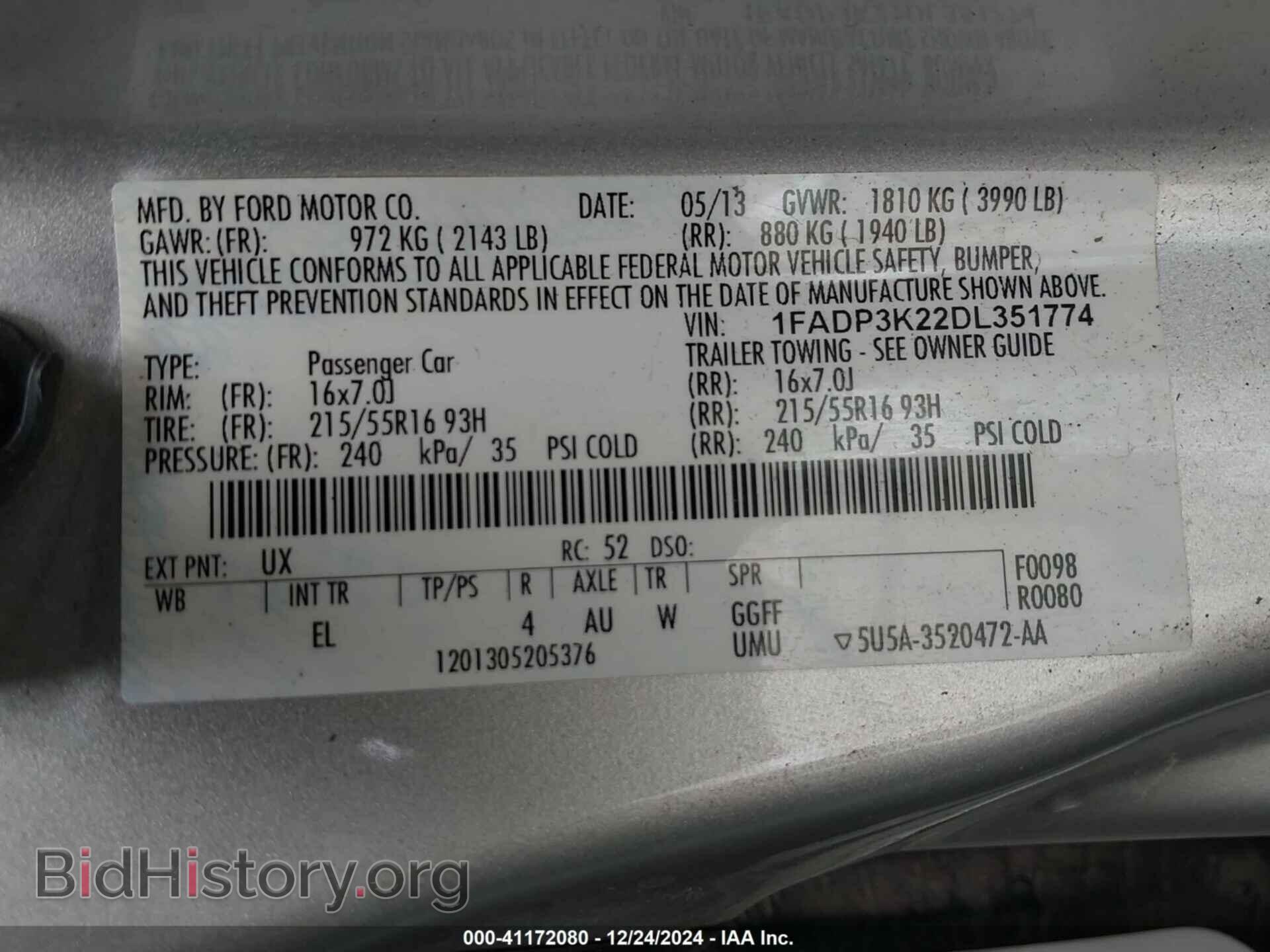 2013 FORD FOCUS - VIN: 1FADP3K22DL351774 - Фото 9