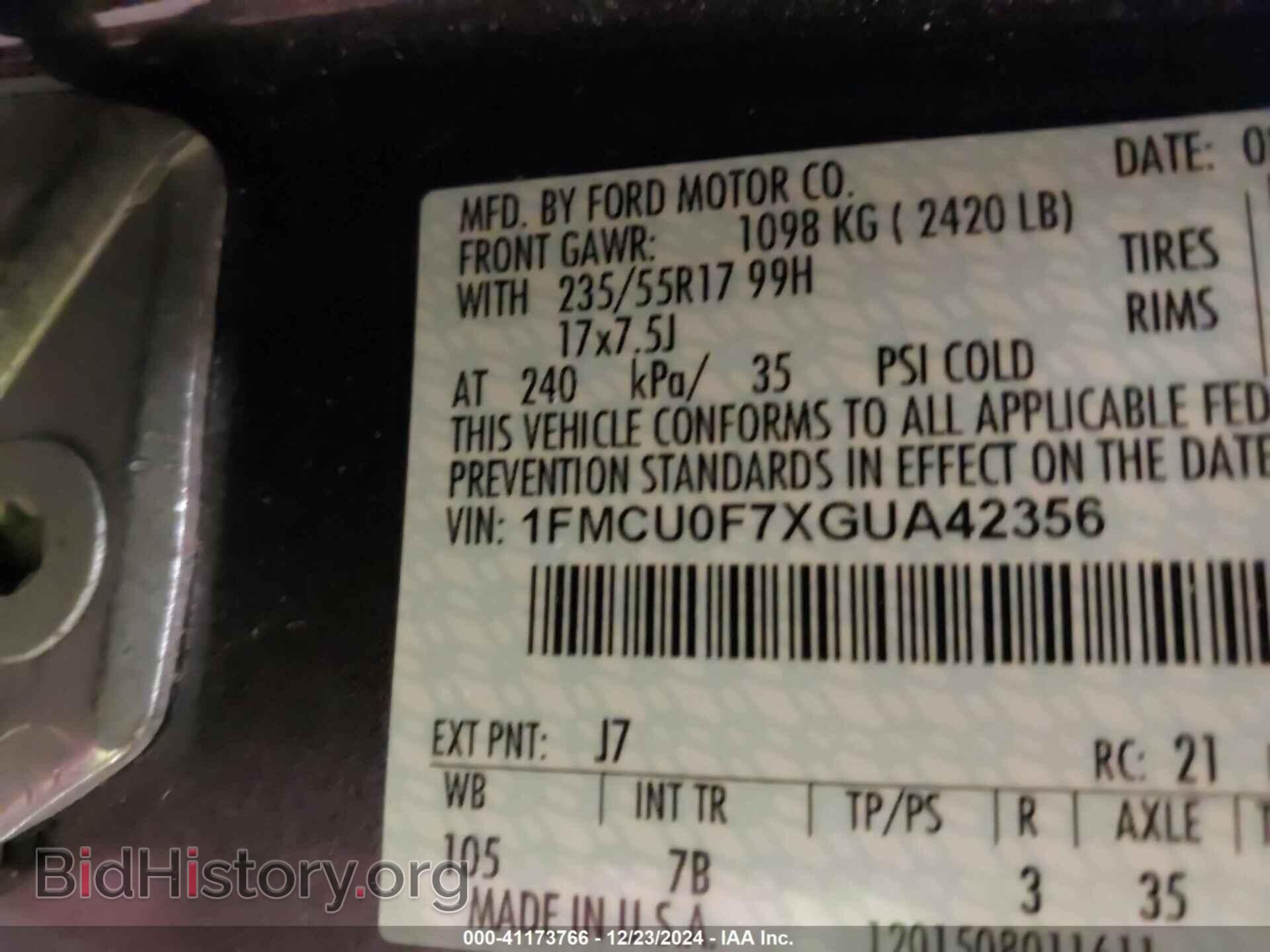 2016 FORD ESCAPE - VIN: 1FMCU0F7XGUA42356 - Фото 9