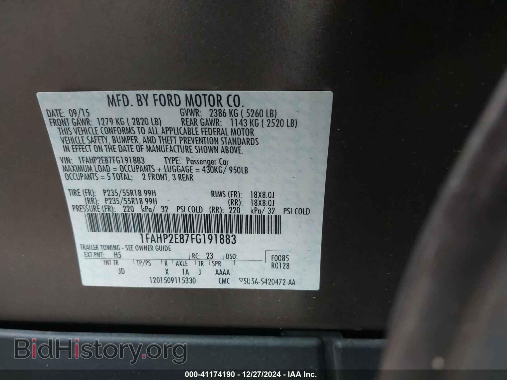 2015 FORD TAURUS - VIN: 1FAHP2E87FG191883 - Фото 9