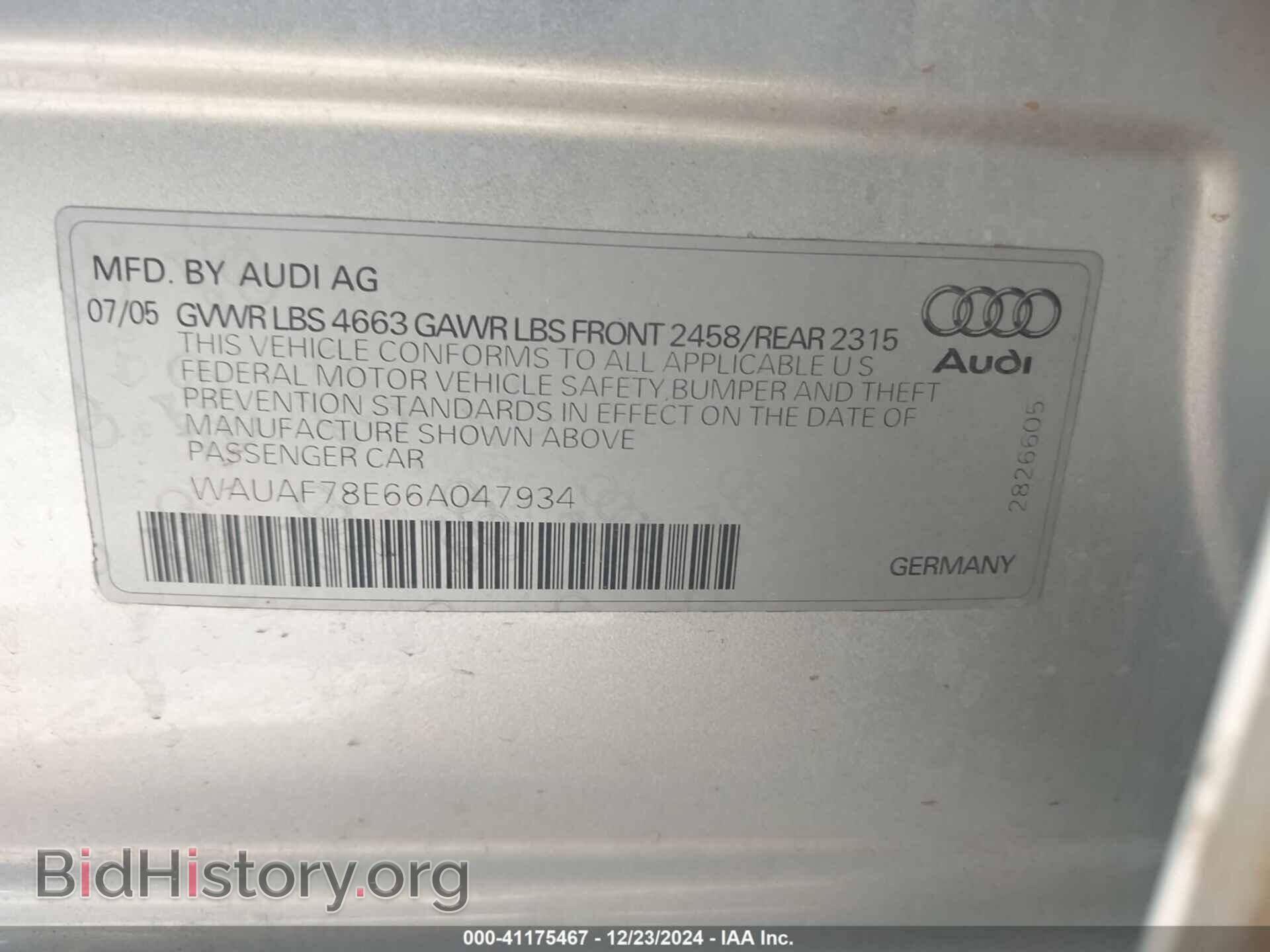 2006 AUDI A4 - VIN: WAUAF78E66A047934 - Фото 9