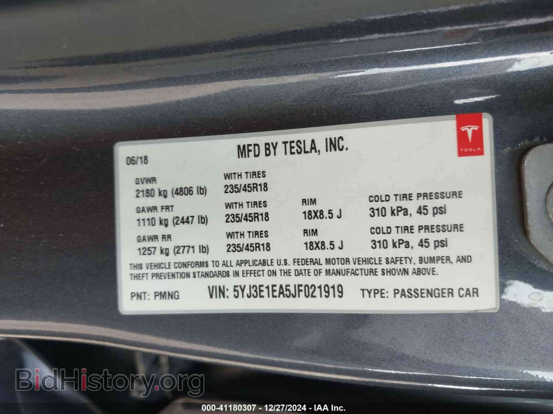 2018 TESLA MODEL 3 - VIN: 5YJ3E1EA5JF021919 - Фото 9