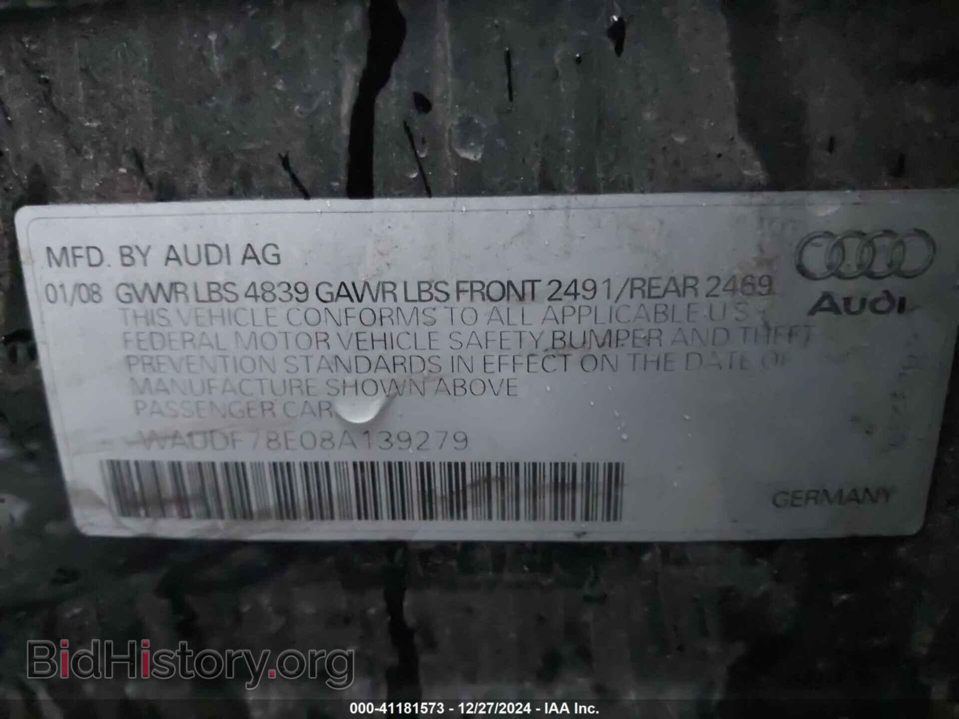 2008 AUDI A4 - VIN: WAUDF78E08A139279 - Фото 9