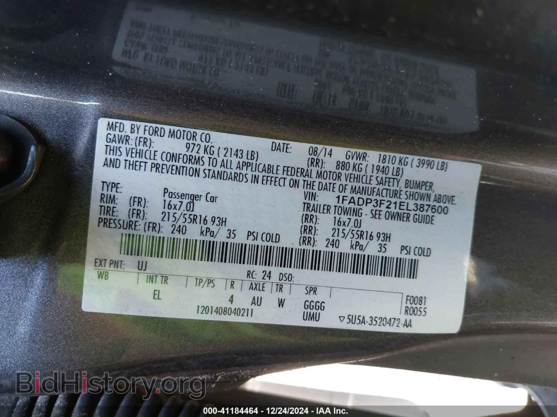 2014 FORD FOCUS - VIN: 1FADP3F21EL387600 - Фото 9