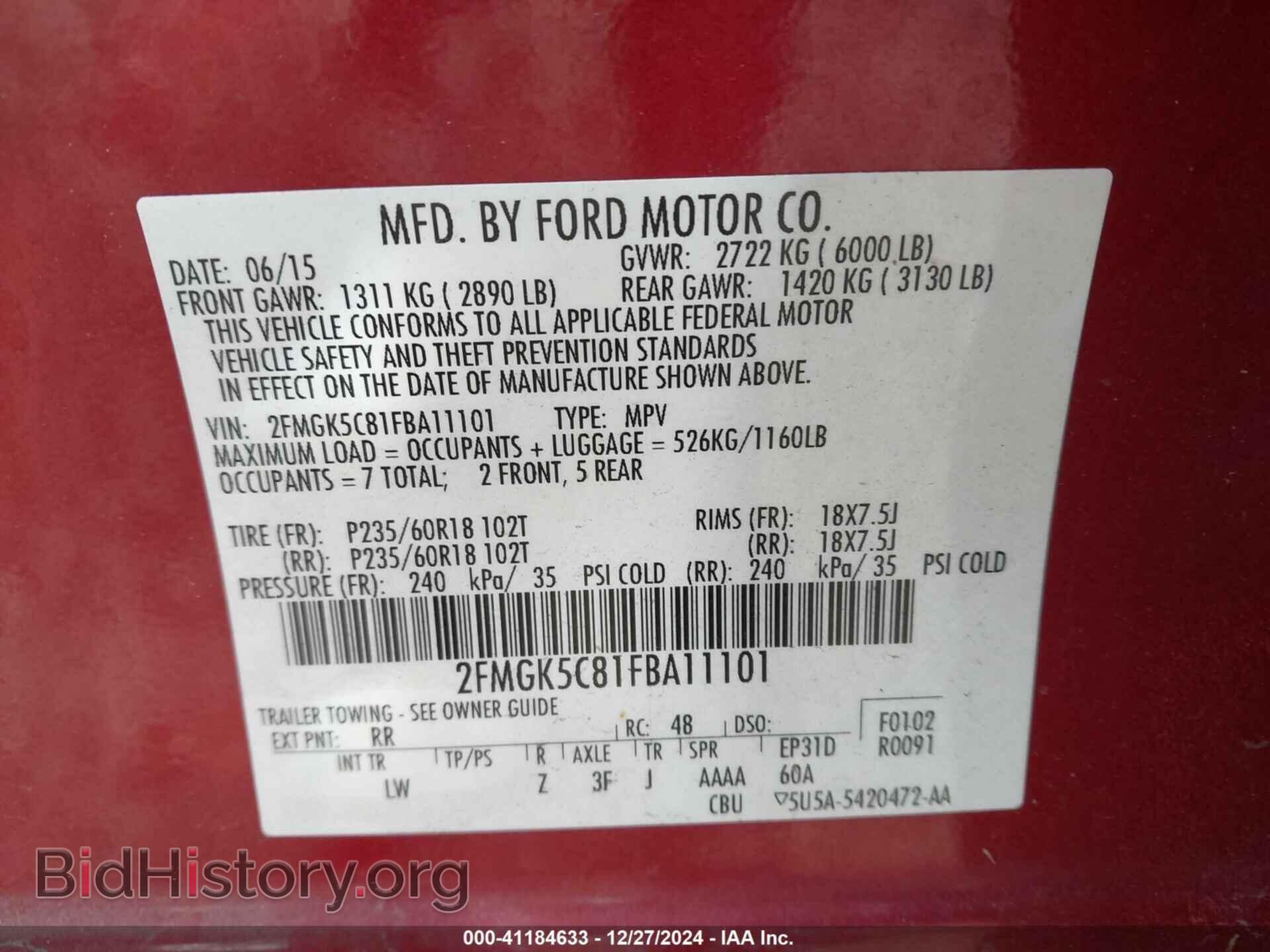 2015 FORD FLEX - VIN: 2FMGK5C81FBA11101 - Photo 9