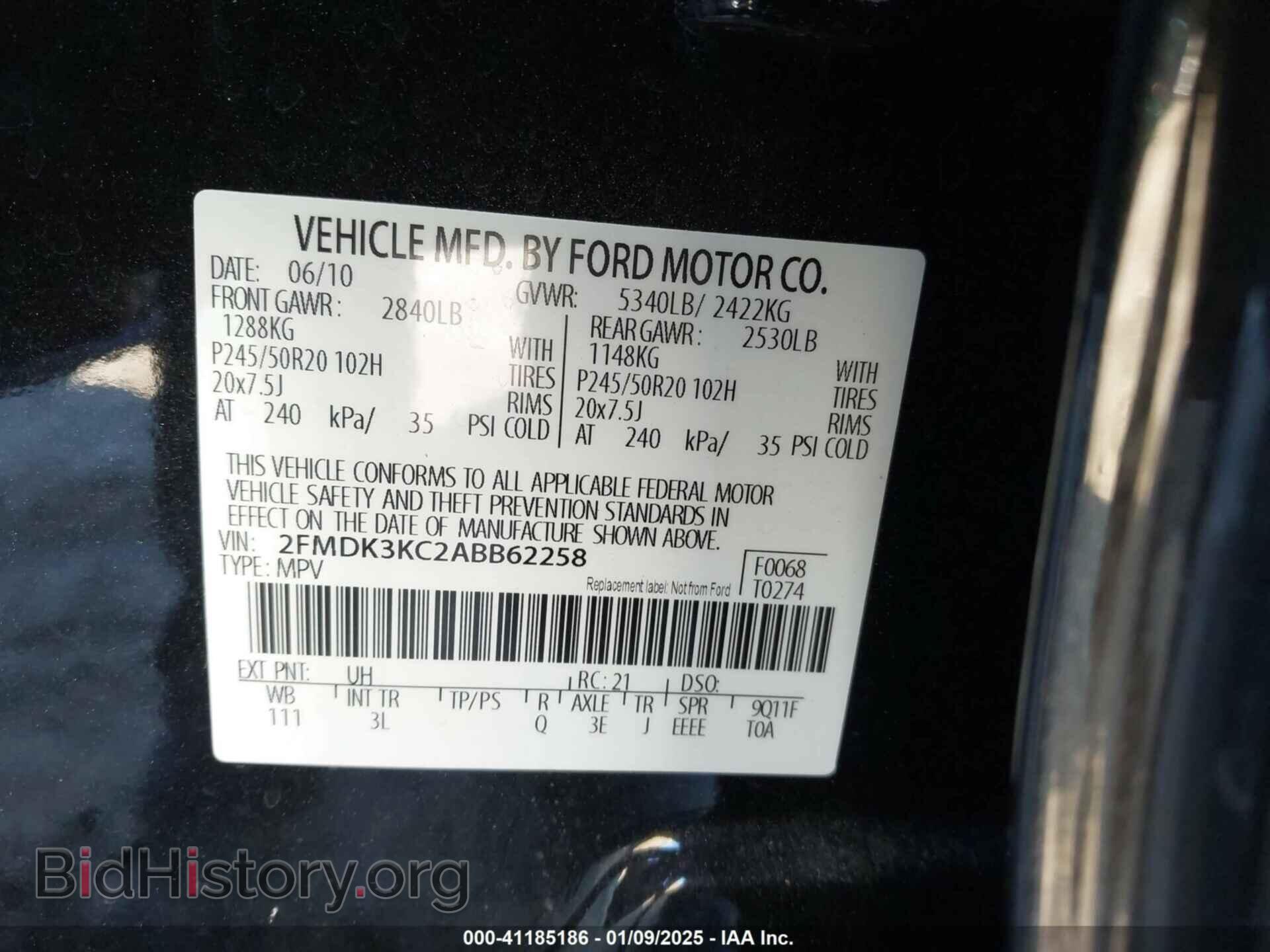 2010 FORD EDGE - VIN: 2FMDK3KC2ABB62258 - Фото 9