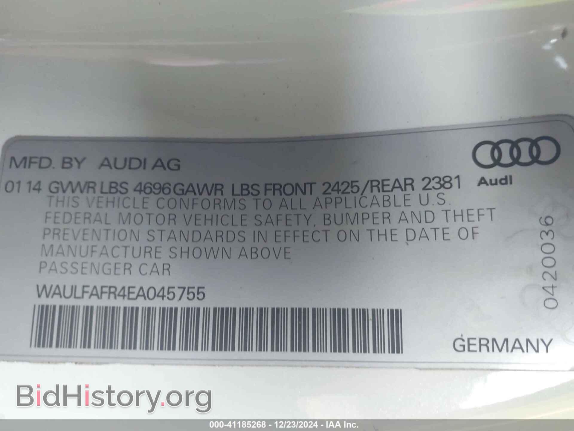2014 AUDI A5 - VIN: WAULFAFR4EA045755 - Фото 9