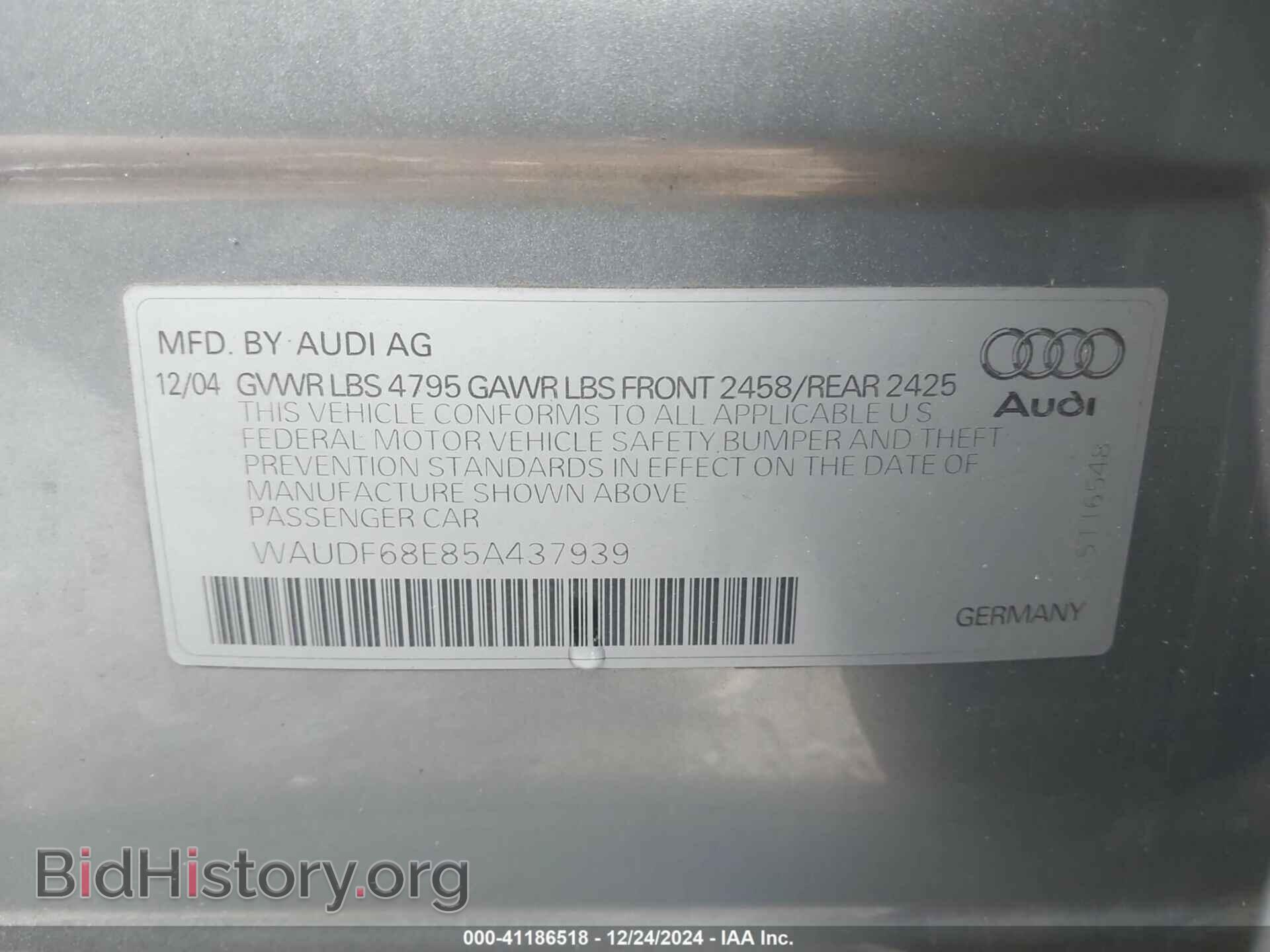 2005 AUDI A4 - VIN: WAUDF68E85A437939 - Photo 9