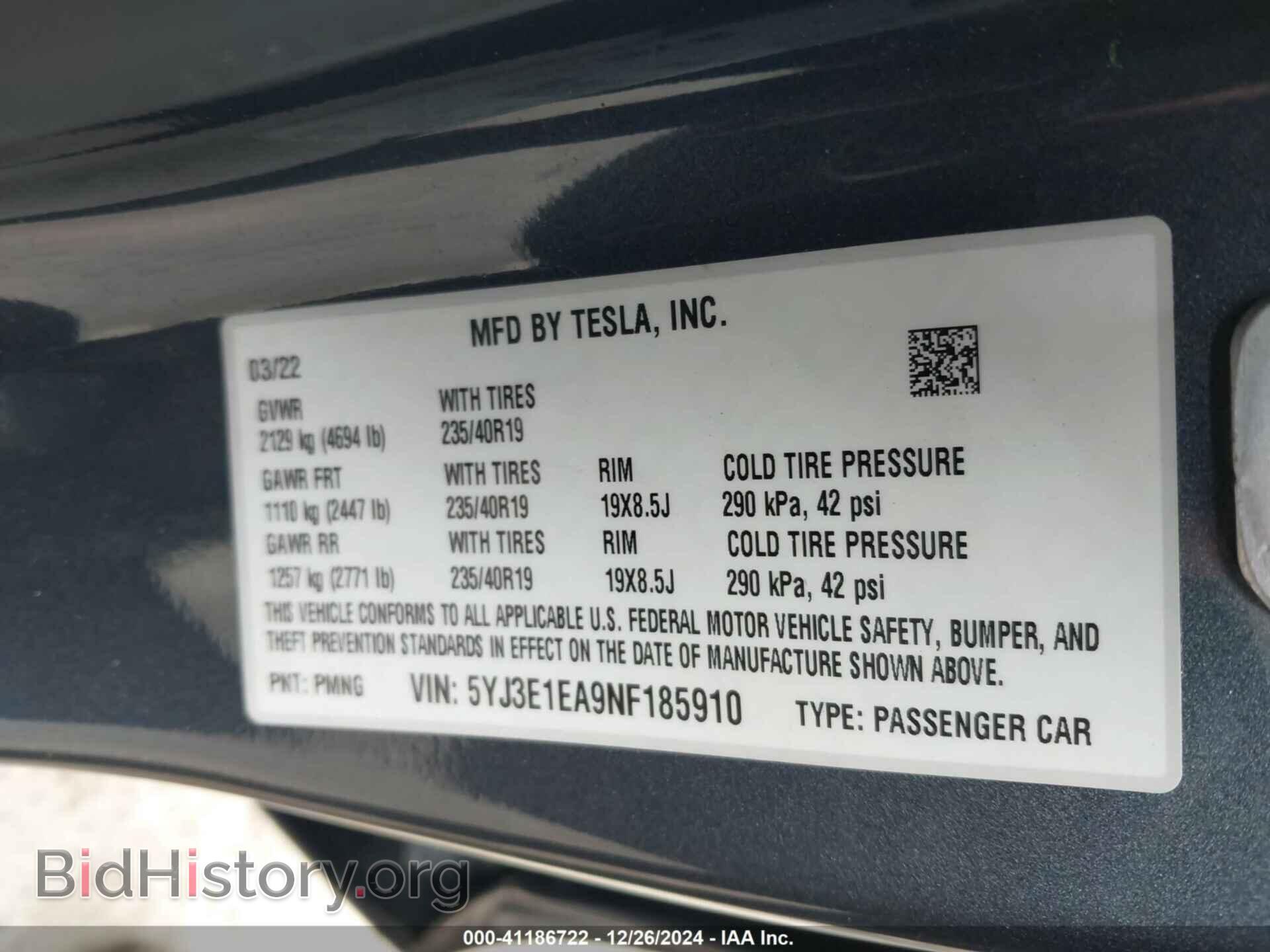 2022 TESLA MODEL 3 - VIN: 5YJ3E1EA9NF185910 - Фото 9