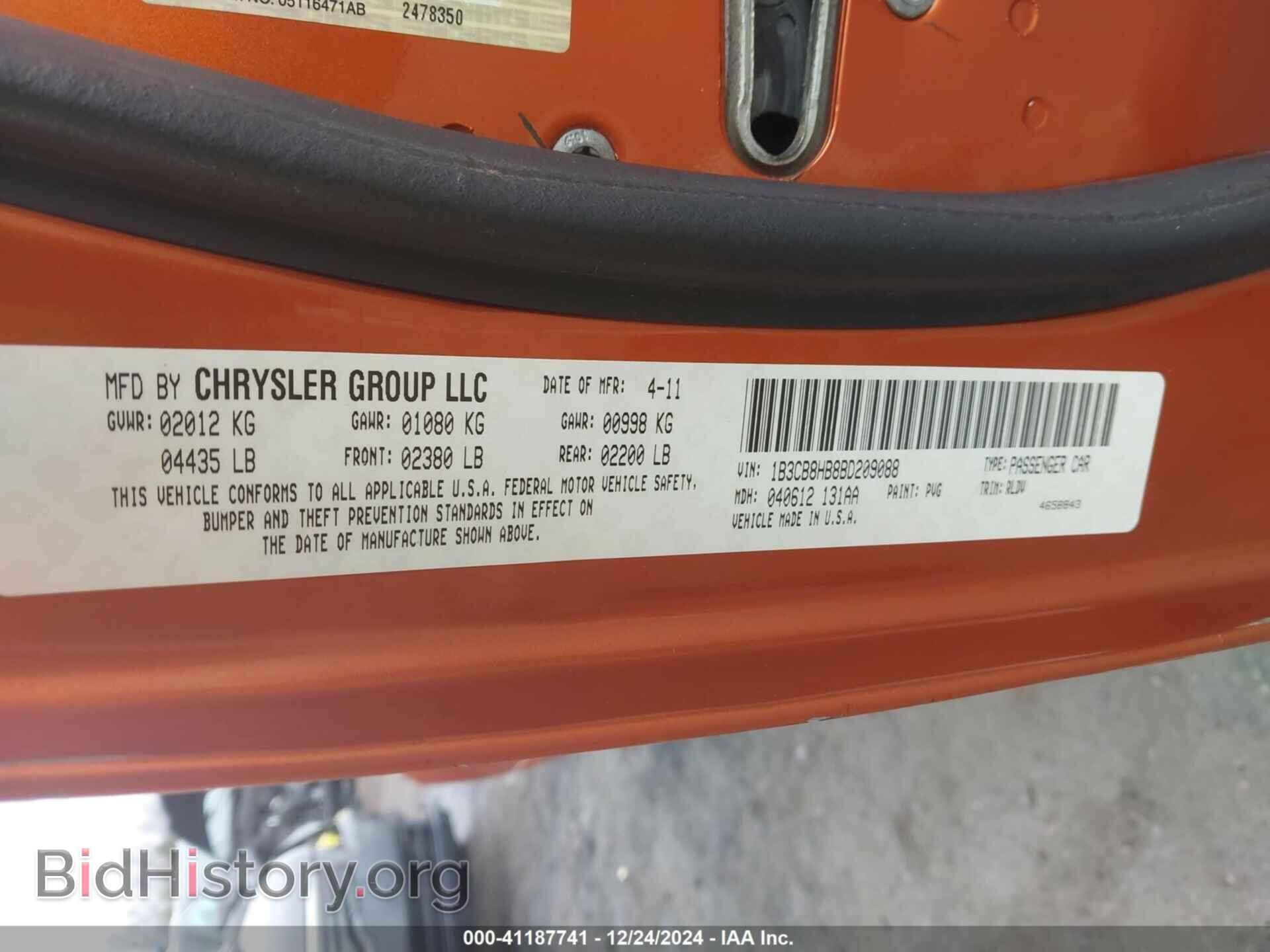 2011 DODGE CALIBER - VIN: 1B3CB8HB8BD209088 - Фото 9