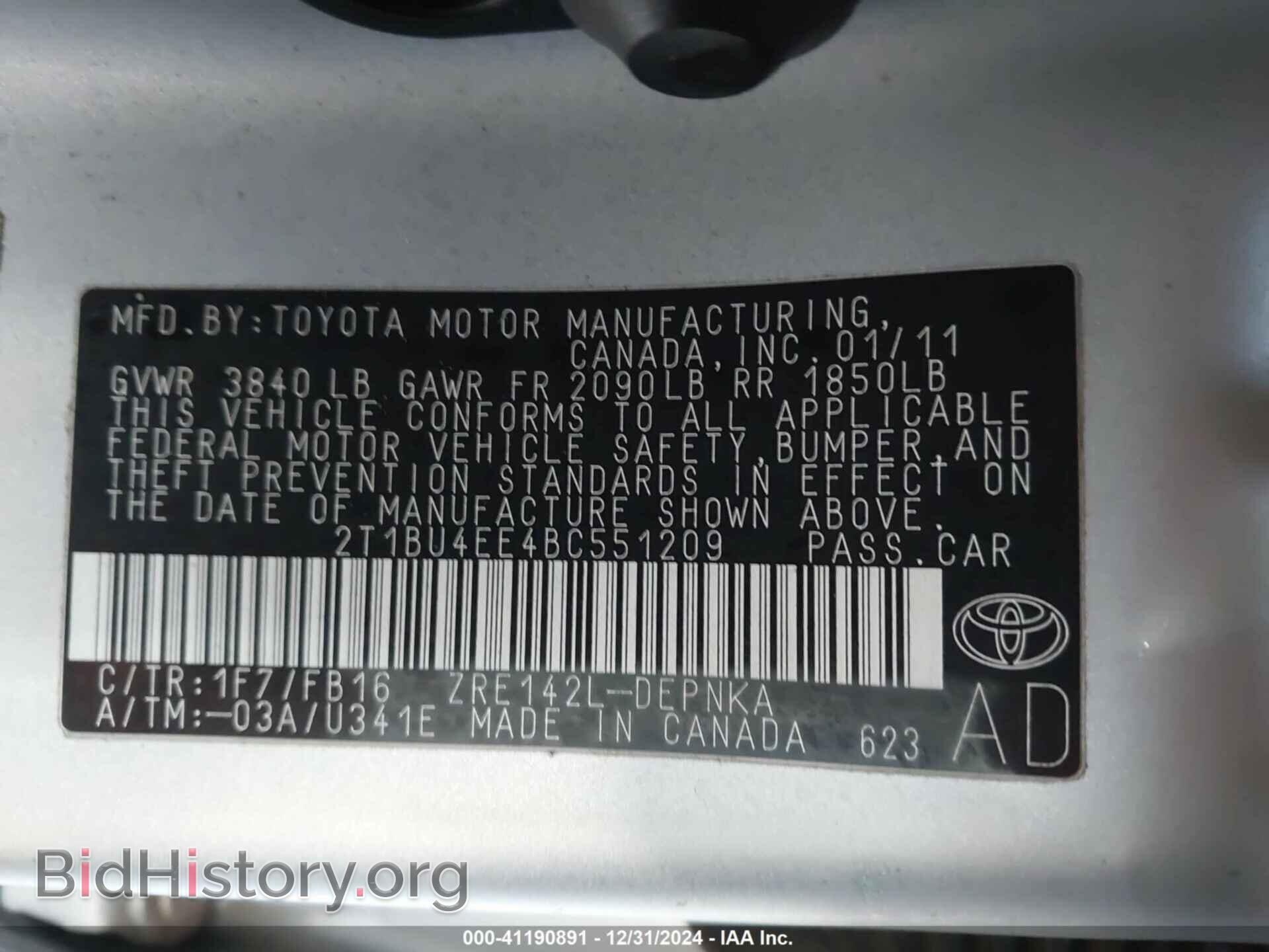 2011 TOYOTA COROLLA - VIN: 2T1BU4EE4BC551209 - Фото 9