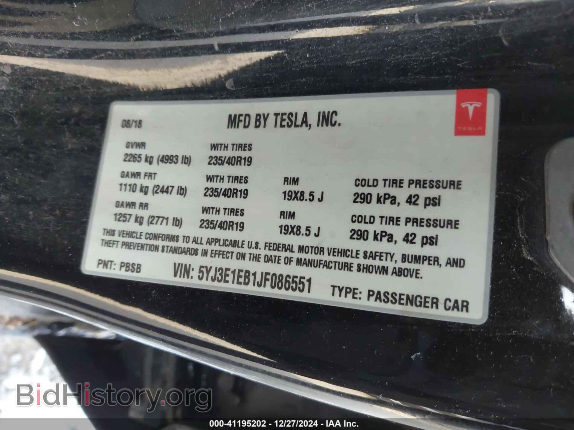 2018 TESLA MODEL 3 - VIN: 5YJ3E1EB1JF086551 - Фото 9