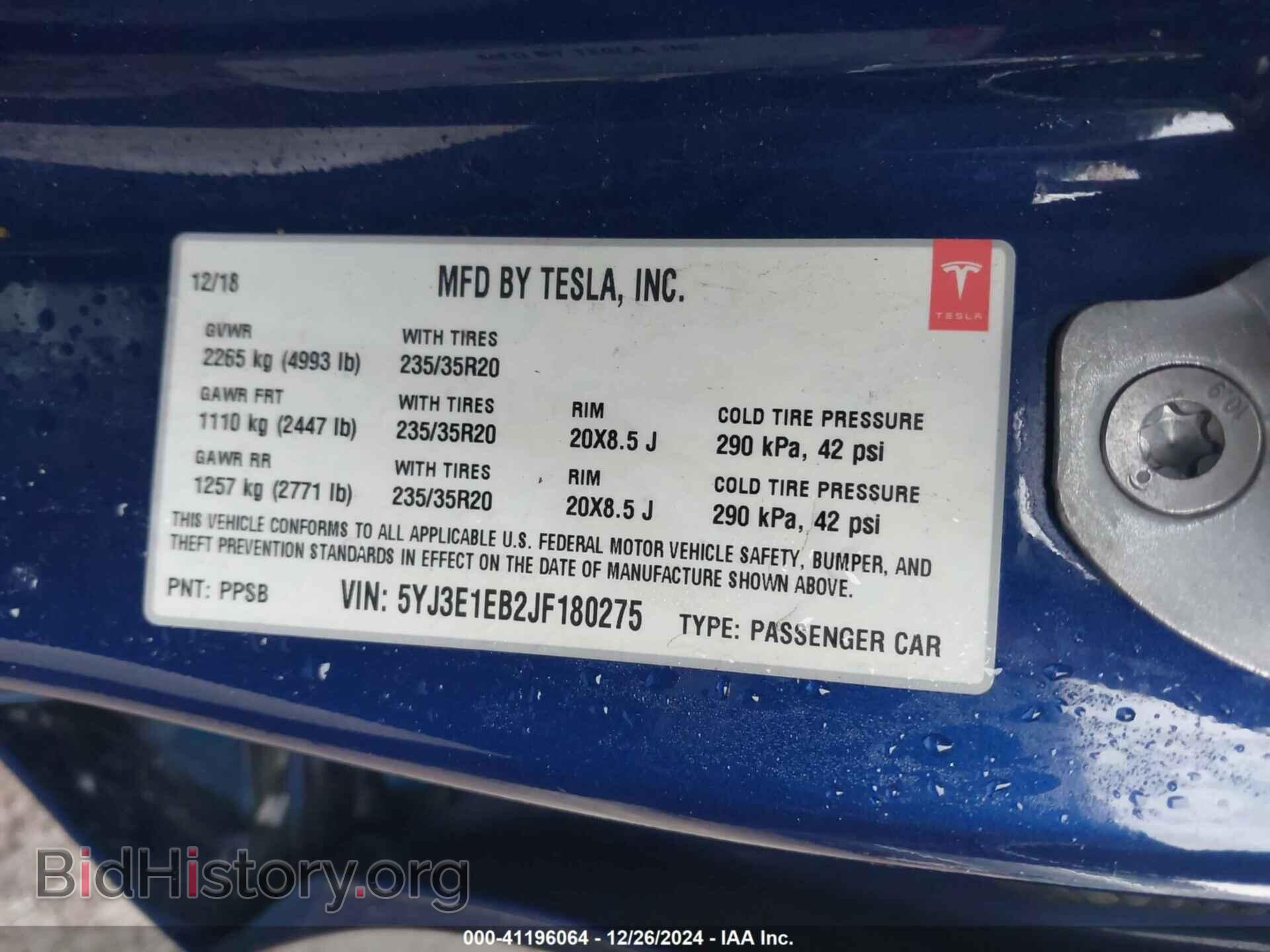 2018 TESLA MODEL 3 - VIN: 5YJ3E1EB2JF180275 - Фото 9